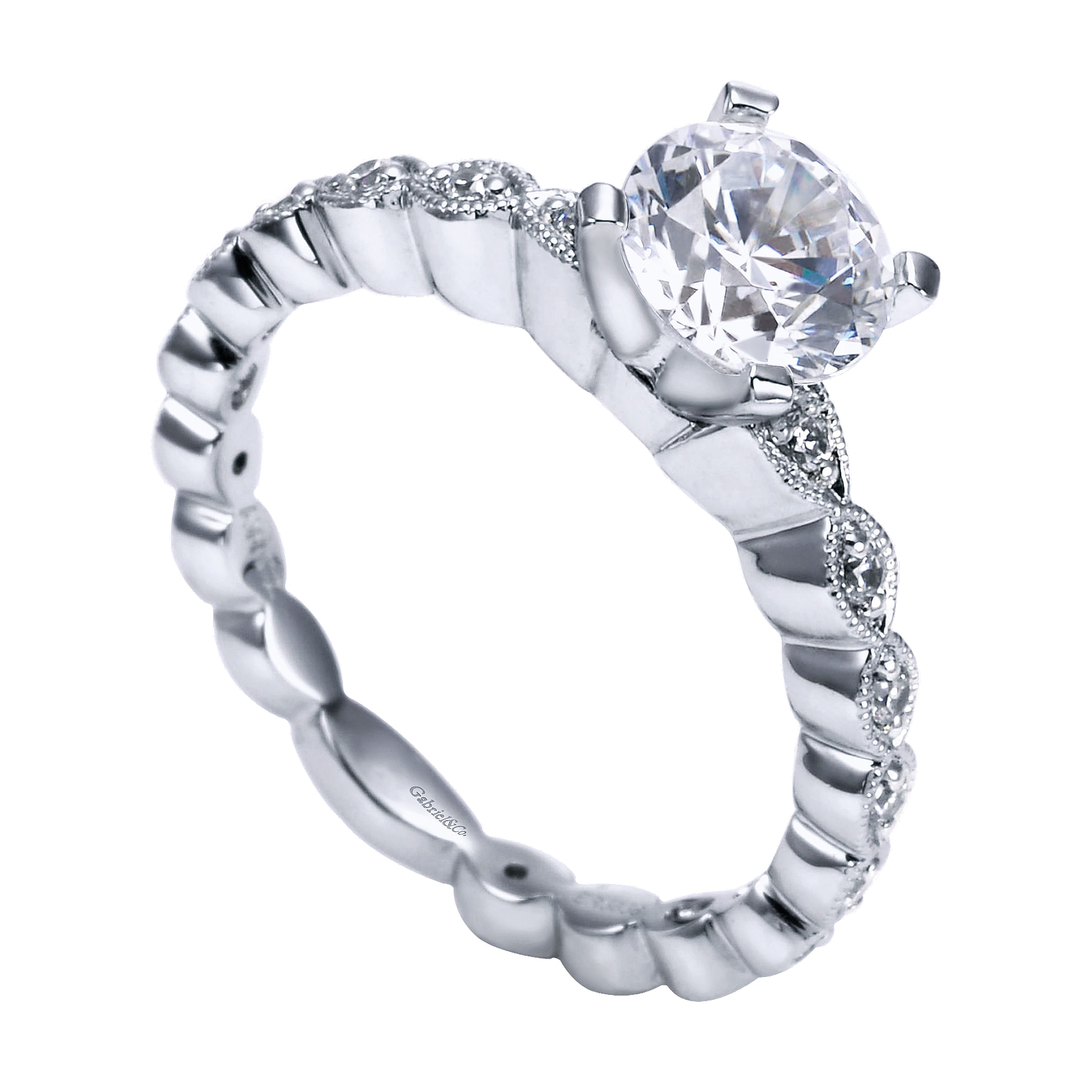 14k White Gold Round Straight Engagement Ring angle 3 14k White Gold Round Straight Engagement Ring angle 3