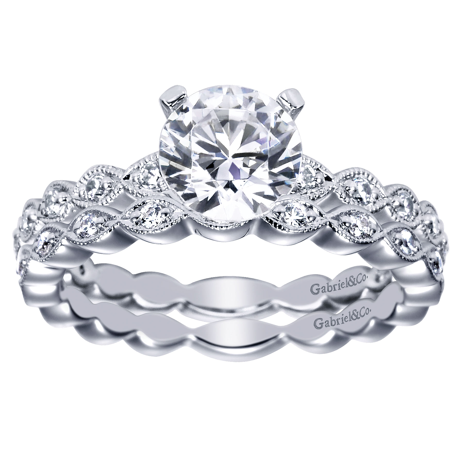 14k White Gold Round Straight Engagement Ring angle 4 14k White Gold Round Straight Engagement Ring angle 4