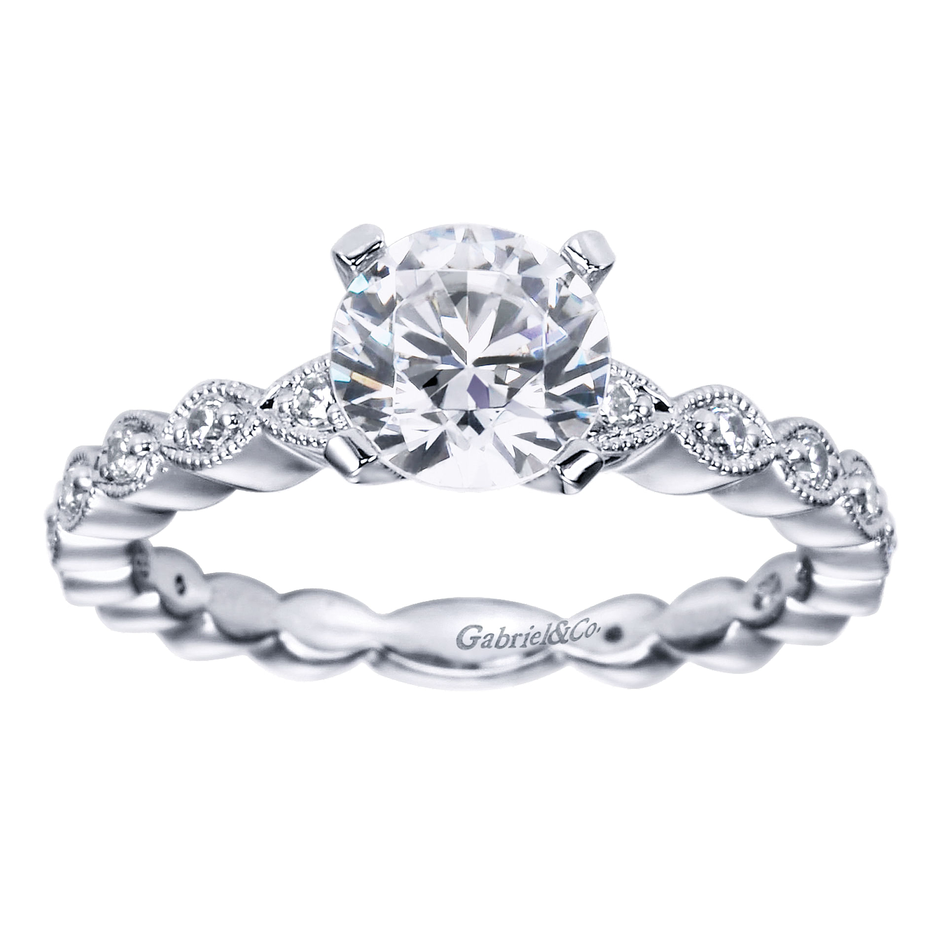 14k White Gold Round Straight Engagement Ring angle 5 14k White Gold Round Straight Engagement Ring angle 5