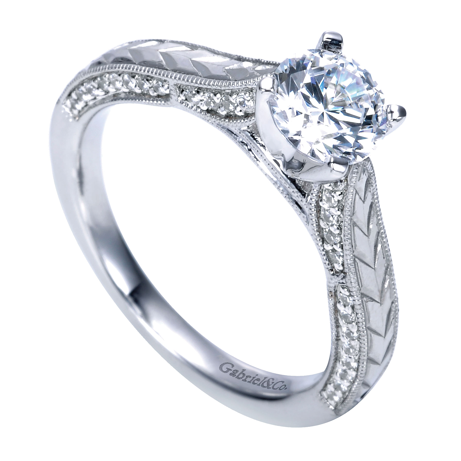14k White Gold Round Straight Engagement Ring angle 3 14k White Gold Round Straight Engagement Ring angle 3