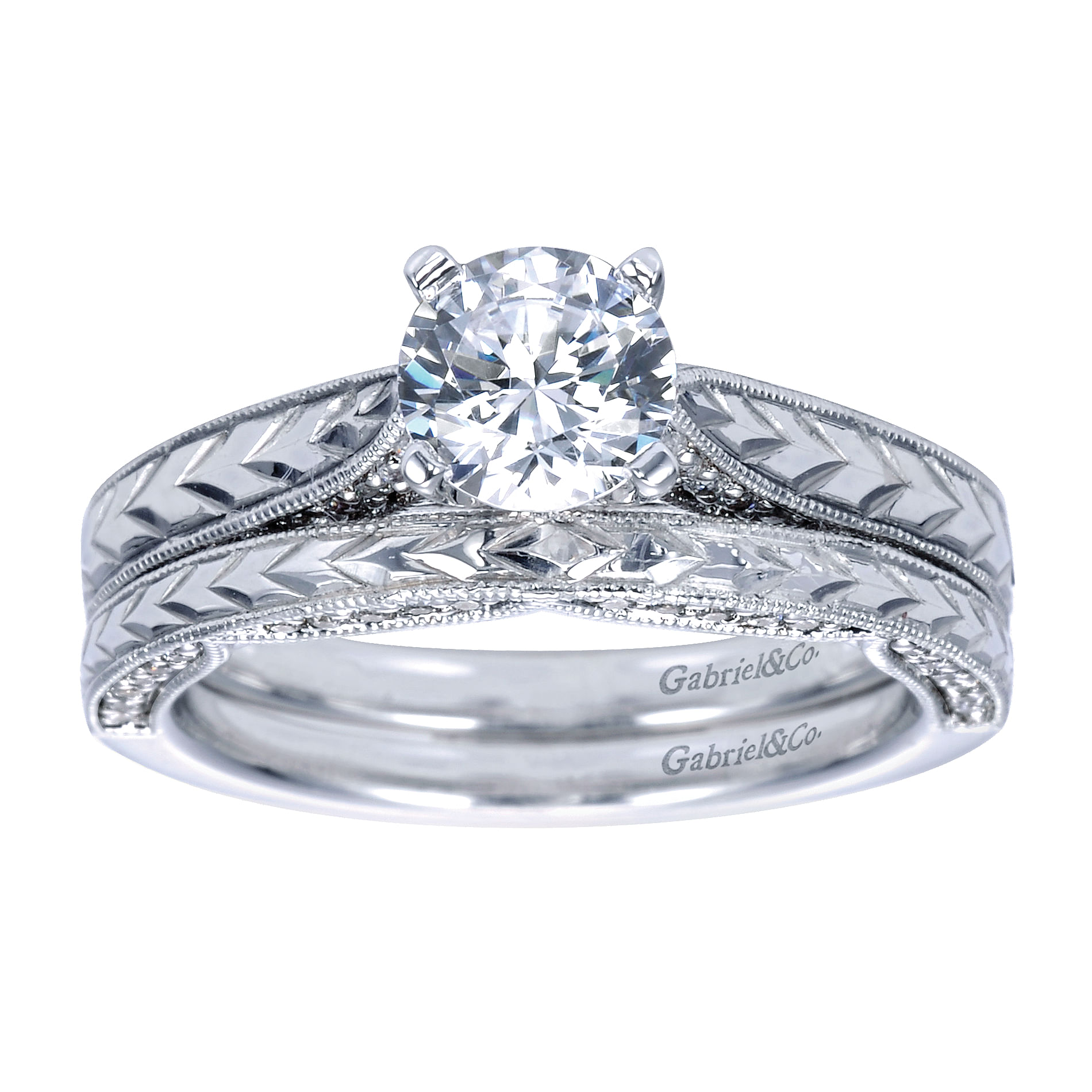 14k White Gold Round Straight Engagement Ring angle 4 14k White Gold Round Straight Engagement Ring angle 4
