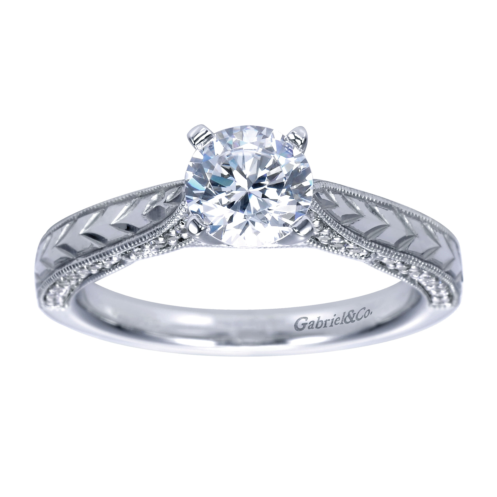 14k White Gold Round Straight Engagement Ring angle 5 14k White Gold Round Straight Engagement Ring angle 5