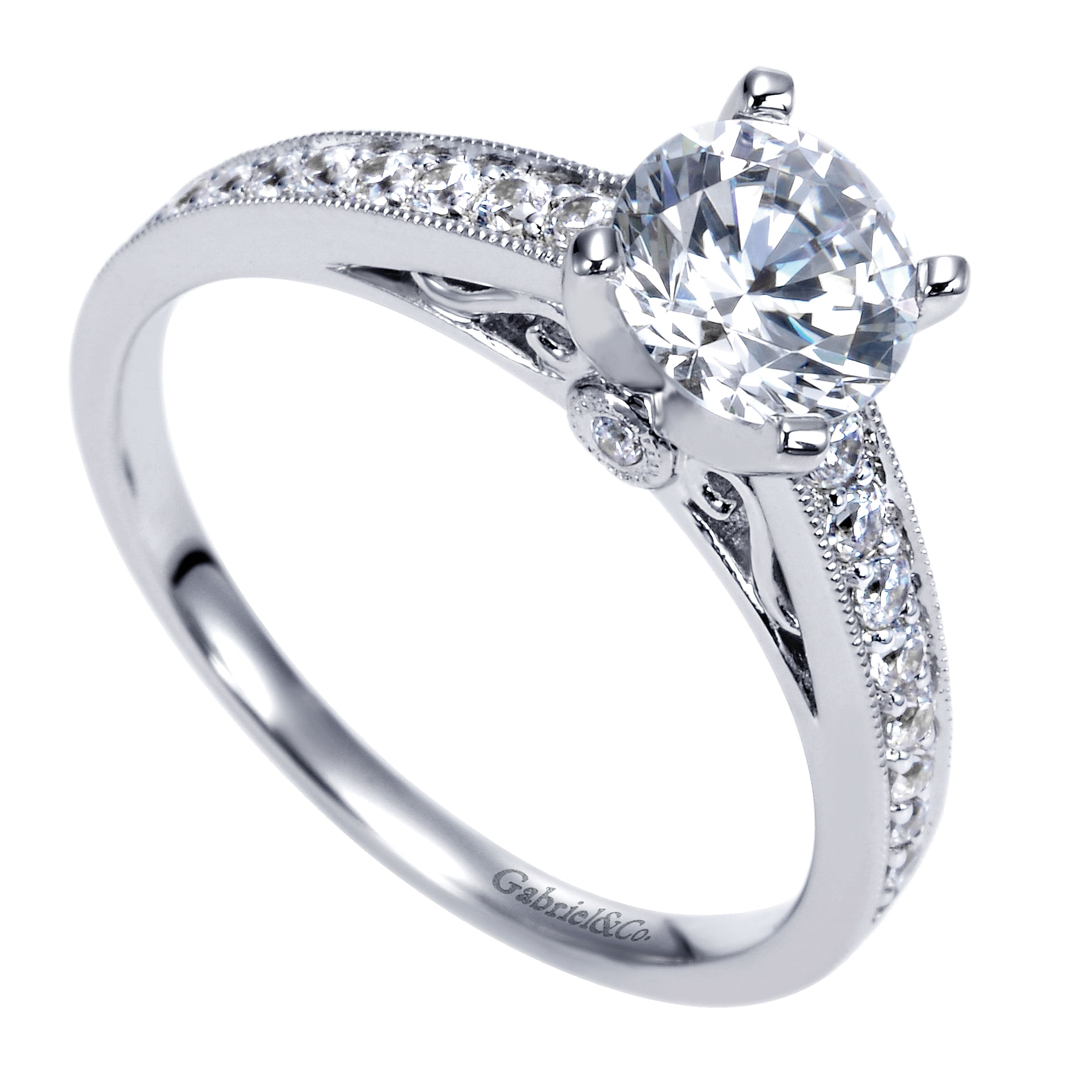 14k White Gold Round Straight Engagement Ring angle 3 14k White Gold Round Straight Engagement Ring angle 3