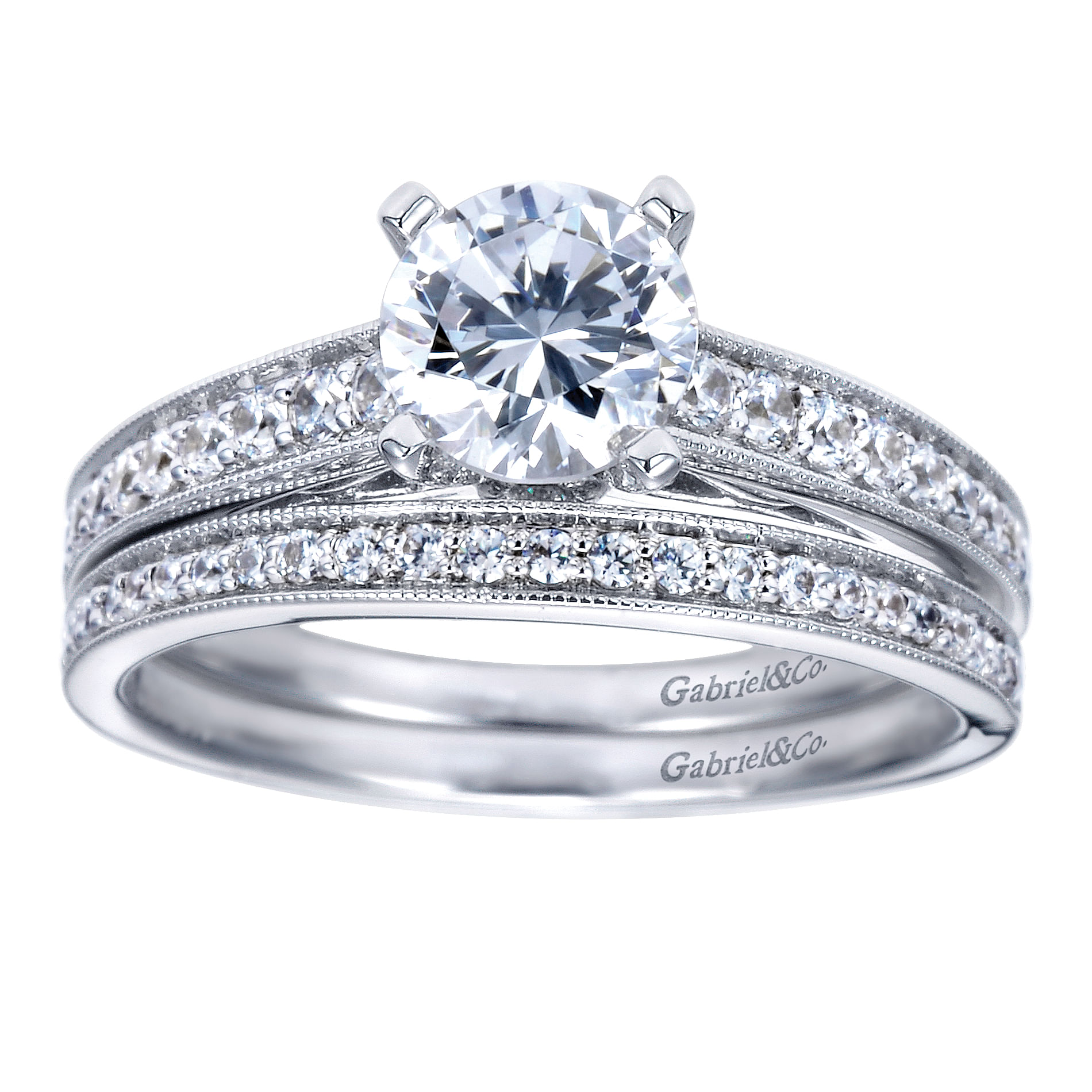14k White Gold Round Straight Engagement Ring angle 4 14k White Gold Round Straight Engagement Ring angle 4