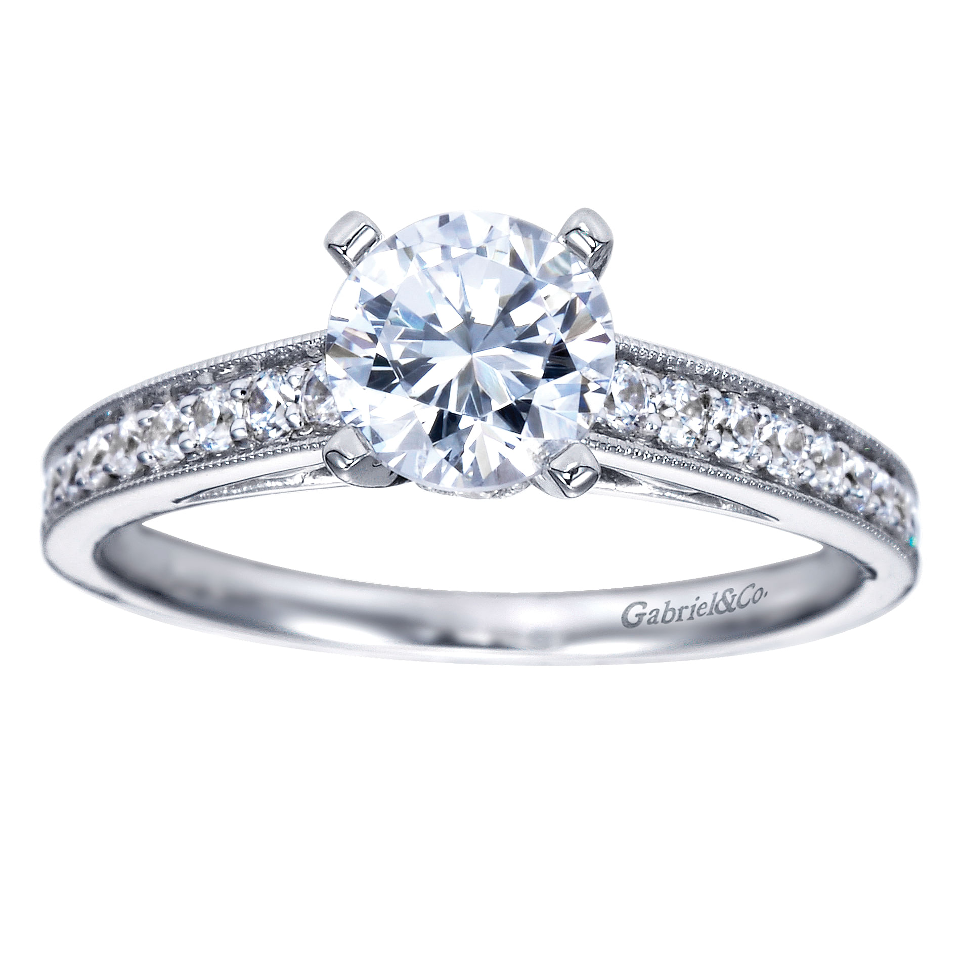14k White Gold Round Straight Engagement Ring angle 5 14k White Gold Round Straight Engagement Ring angle 5