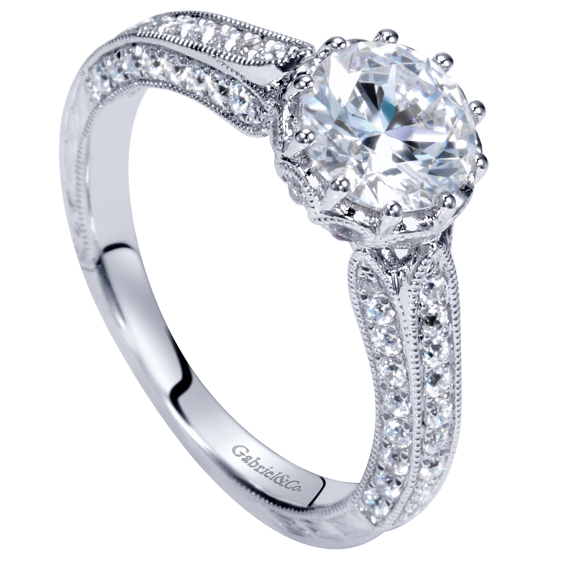 14k White Gold Round Straight Engagement Ring angle 3 14k White Gold Round Straight Engagement Ring angle 3