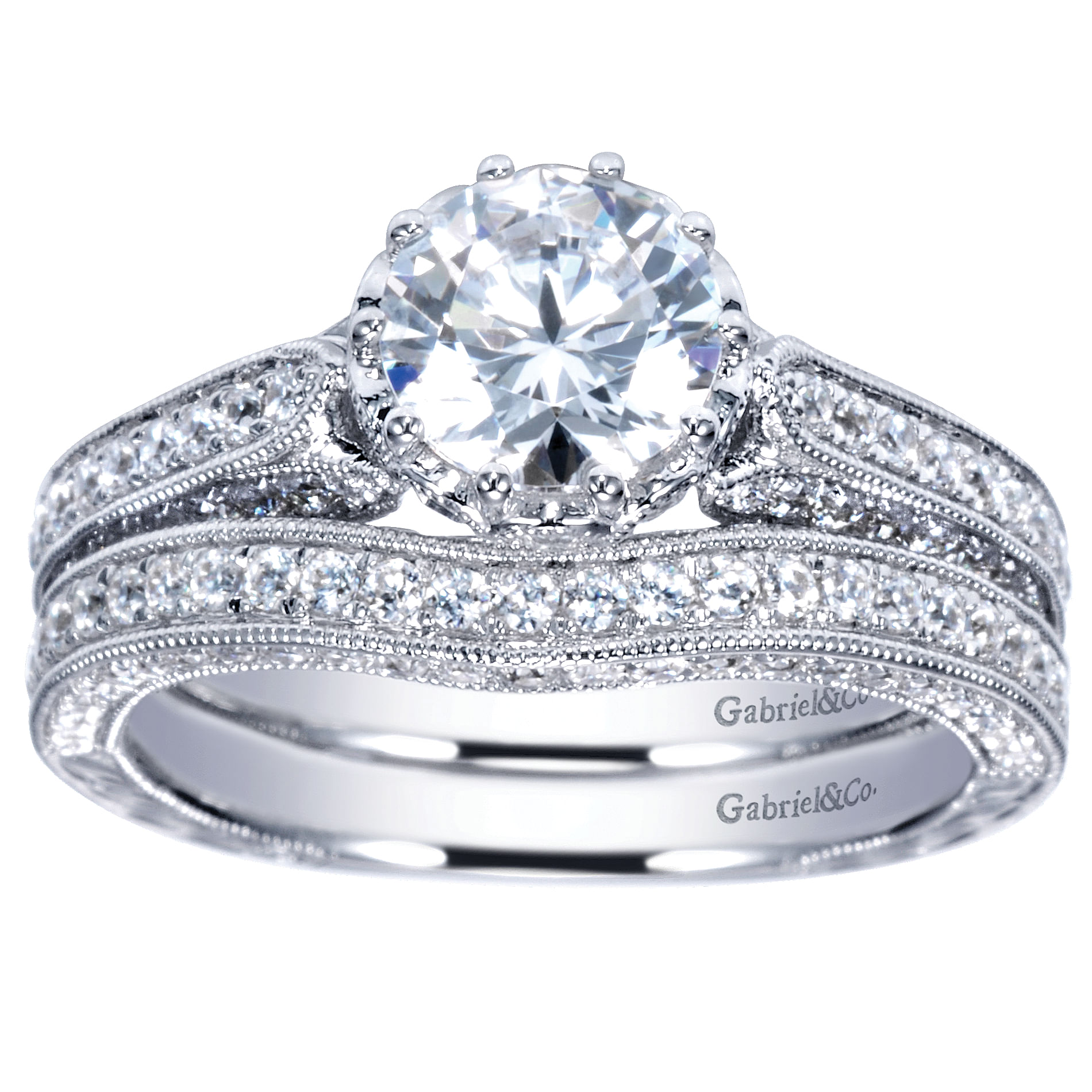 14k White Gold Round Straight Engagement Ring angle 4 14k White Gold Round Straight Engagement Ring angle 4