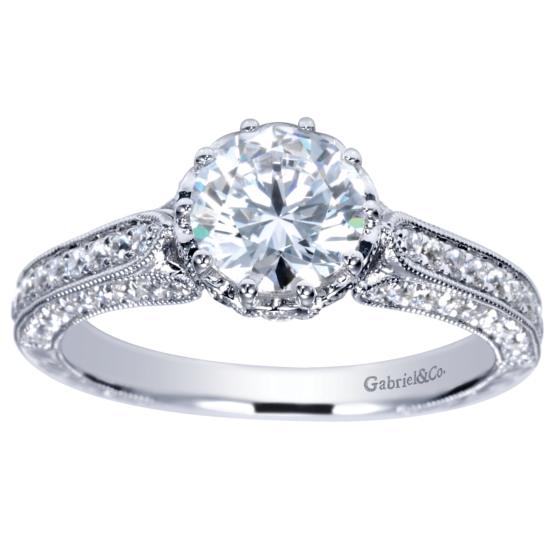 14k White Gold Round Straight Engagement Ring angle 5 14k White Gold Round Straight Engagement Ring angle 5