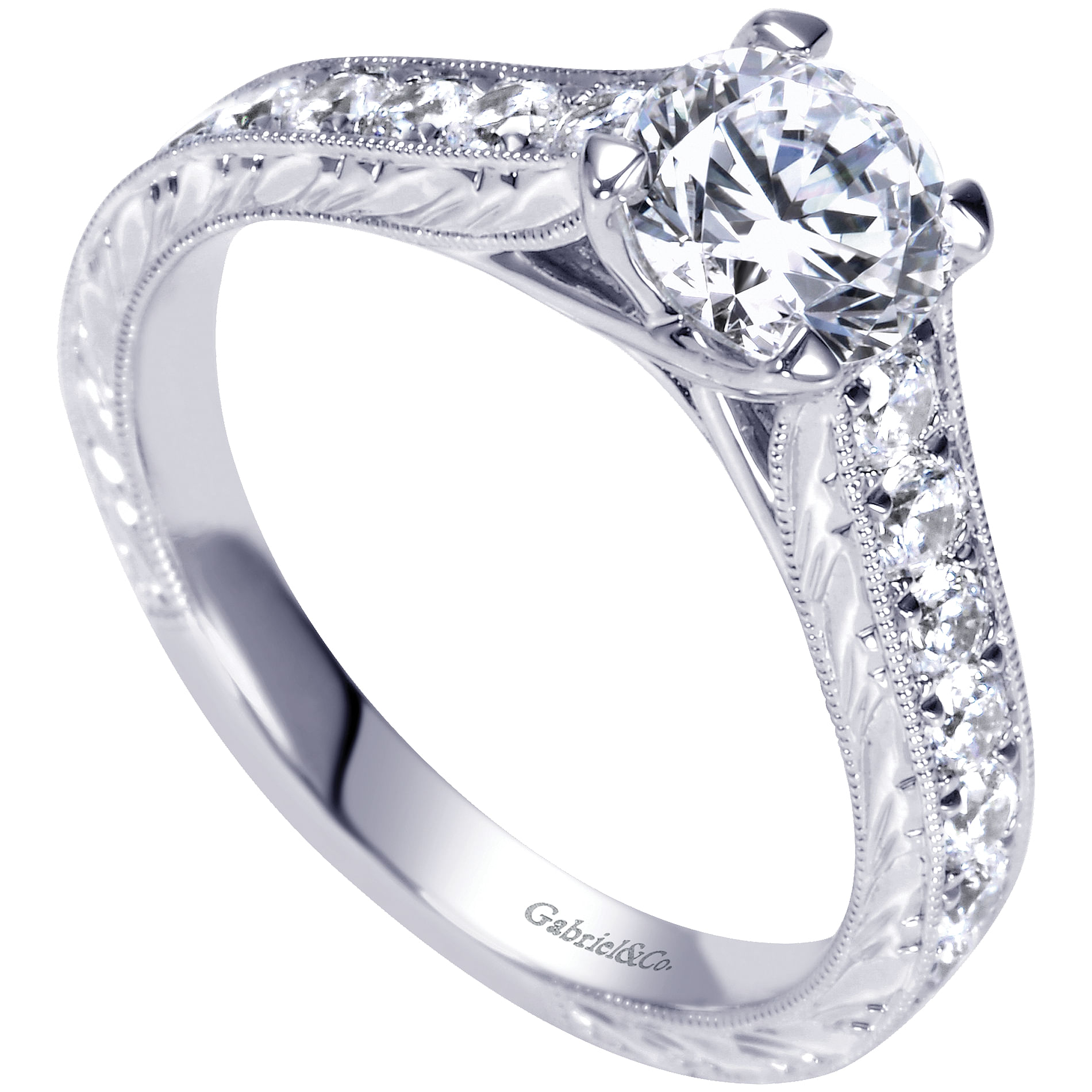14k White Gold Round Straight Engagement Ring angle 3 14k White Gold Round Straight Engagement Ring angle 3