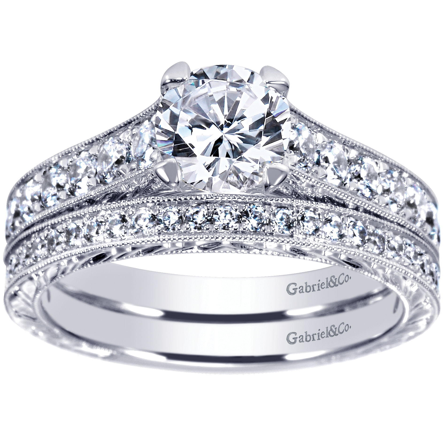 14k White Gold Round Straight Engagement Ring angle 4 14k White Gold Round Straight Engagement Ring angle 4