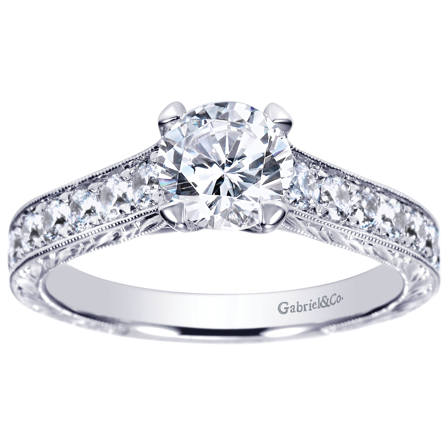 14k White Gold Round Straight Engagement Ring angle 5 14k White Gold Round Straight Engagement Ring angle 5
