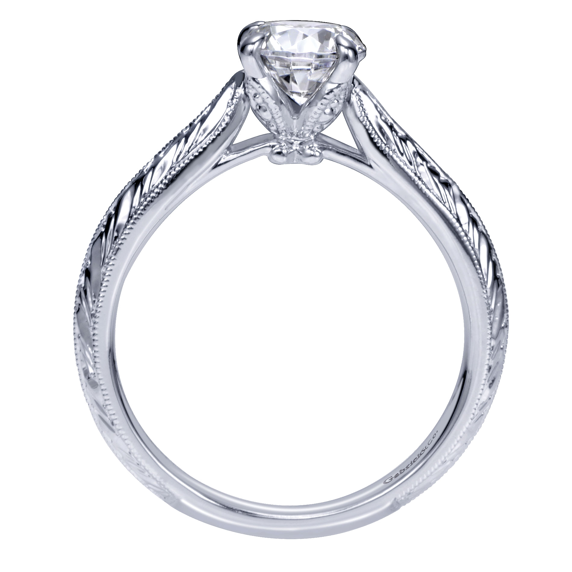 14k White Gold Round Straight Engagement Ring angle 2 14k White Gold Round Straight Engagement Ring angle 2