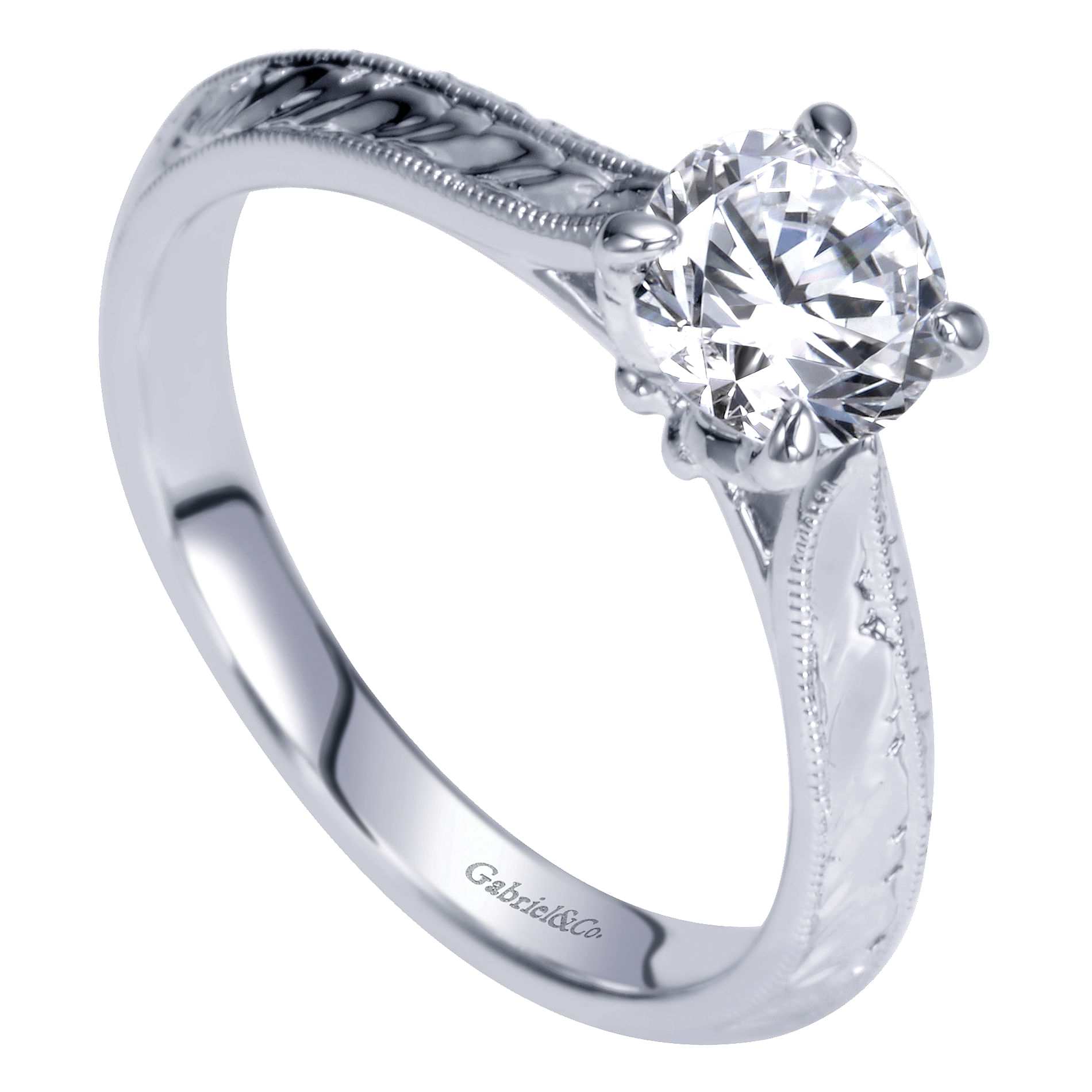 14k White Gold Round Straight Engagement Ring angle 3 14k White Gold Round Straight Engagement Ring angle 3