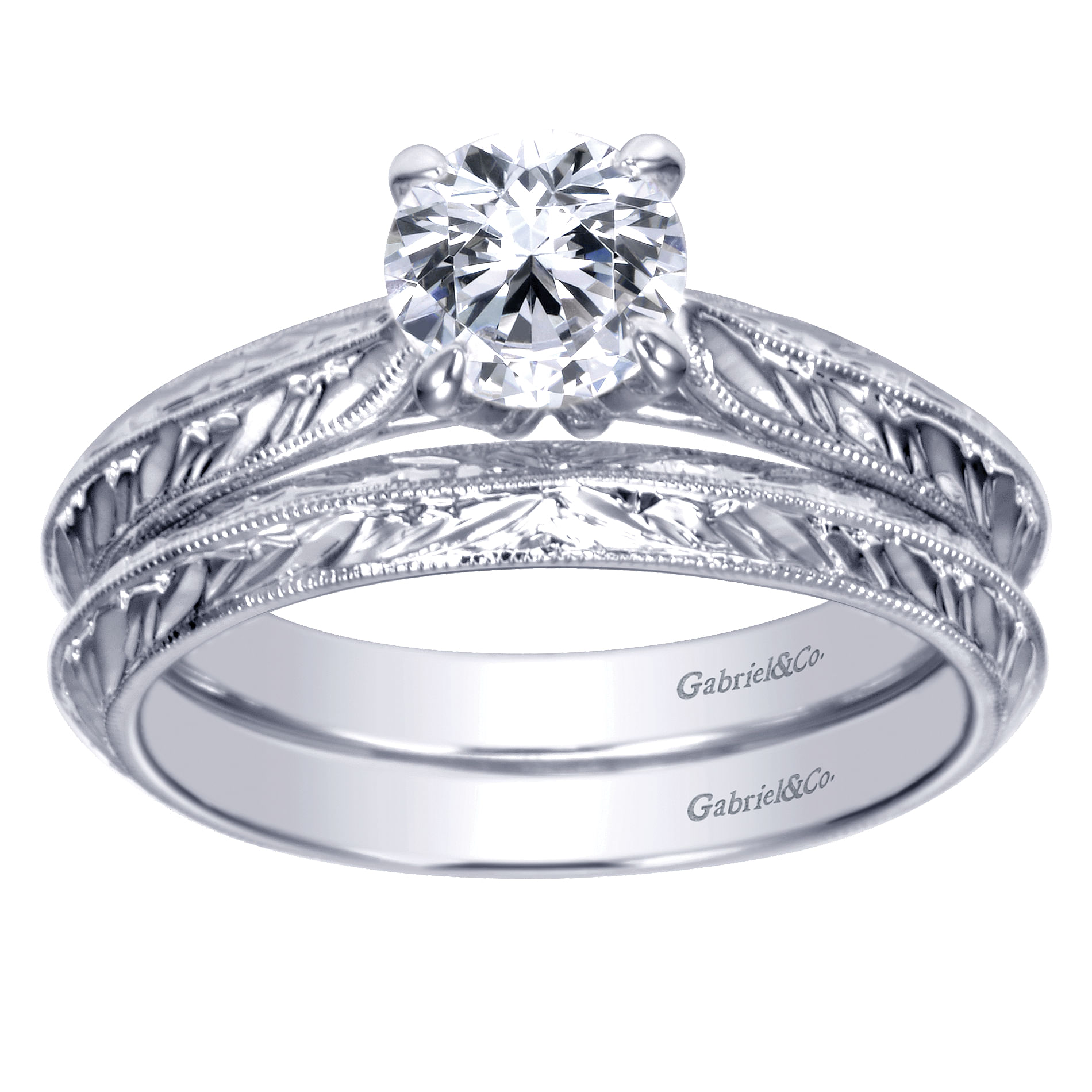 14k White Gold Round Straight Engagement Ring angle 4 14k White Gold Round Straight Engagement Ring angle 4