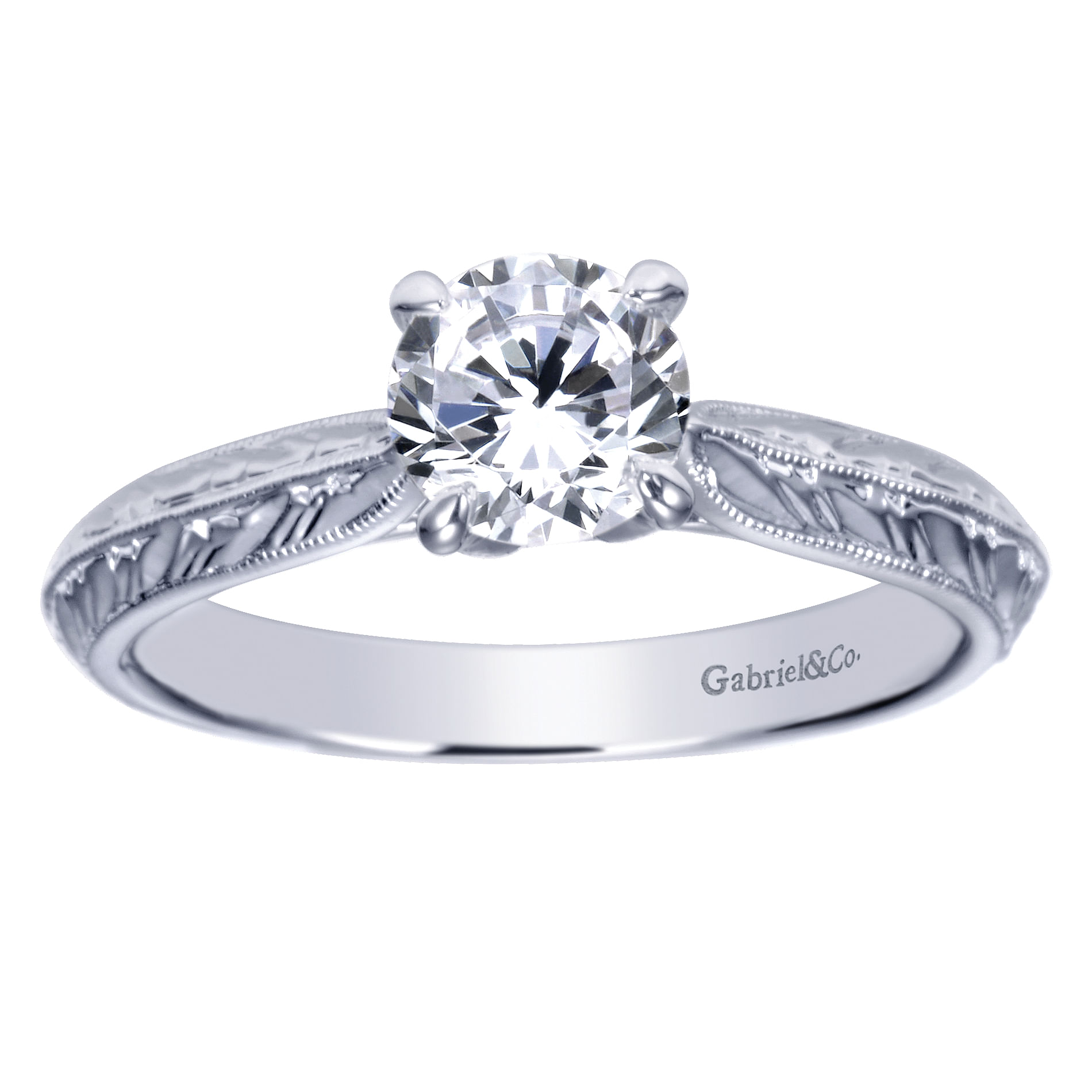 14k White Gold Round Straight Engagement Ring angle 5 14k White Gold Round Straight Engagement Ring angle 5