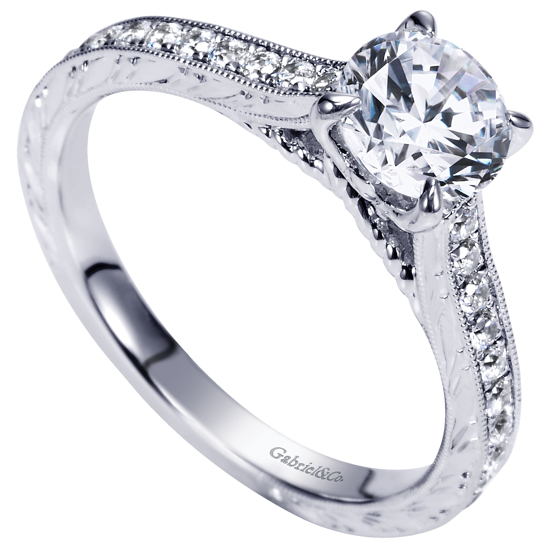 14k White Gold Round Straight Engagement Ring angle 3 14k White Gold Round Straight Engagement Ring angle 3