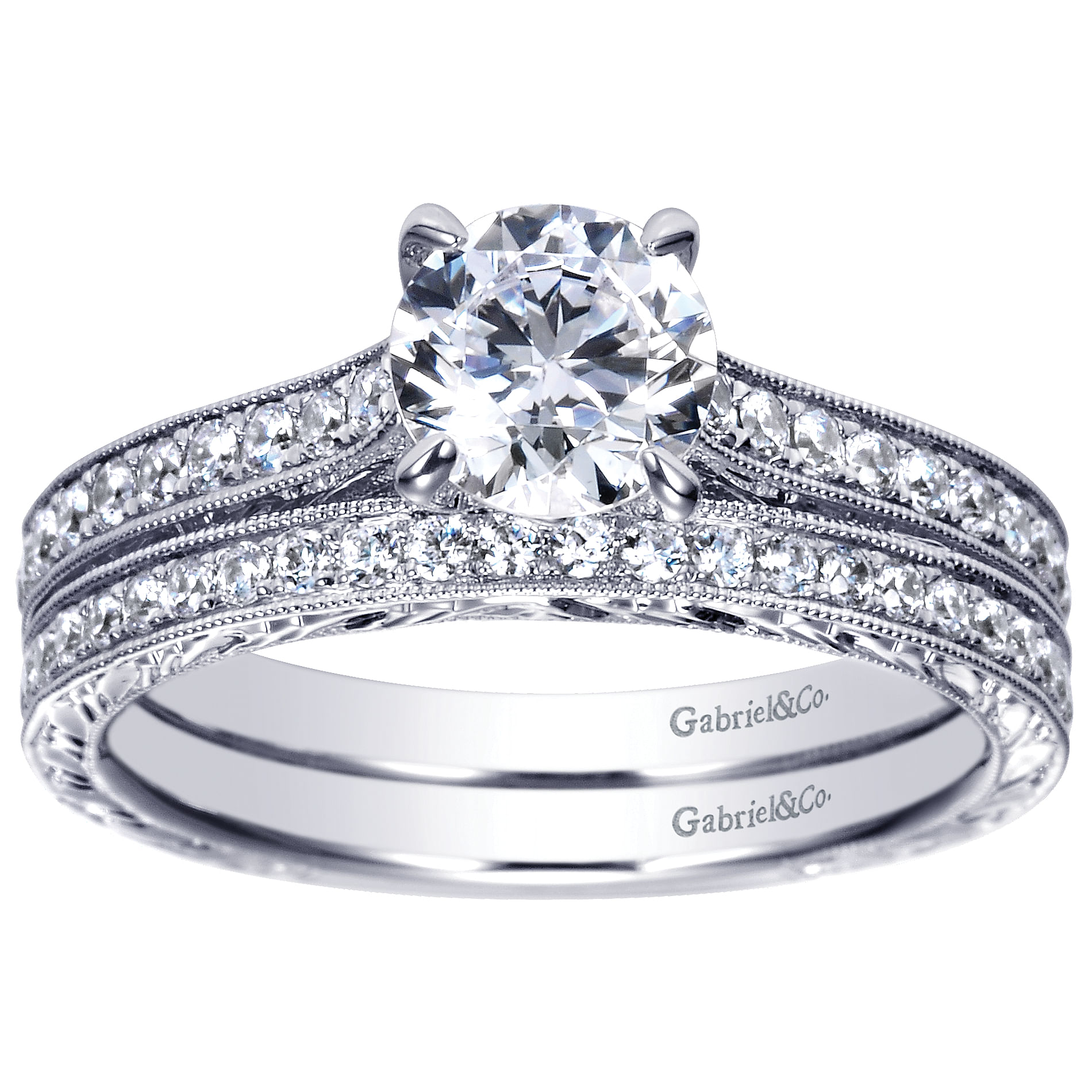 14k White Gold Round Straight Engagement Ring angle 4 14k White Gold Round Straight Engagement Ring angle 4
