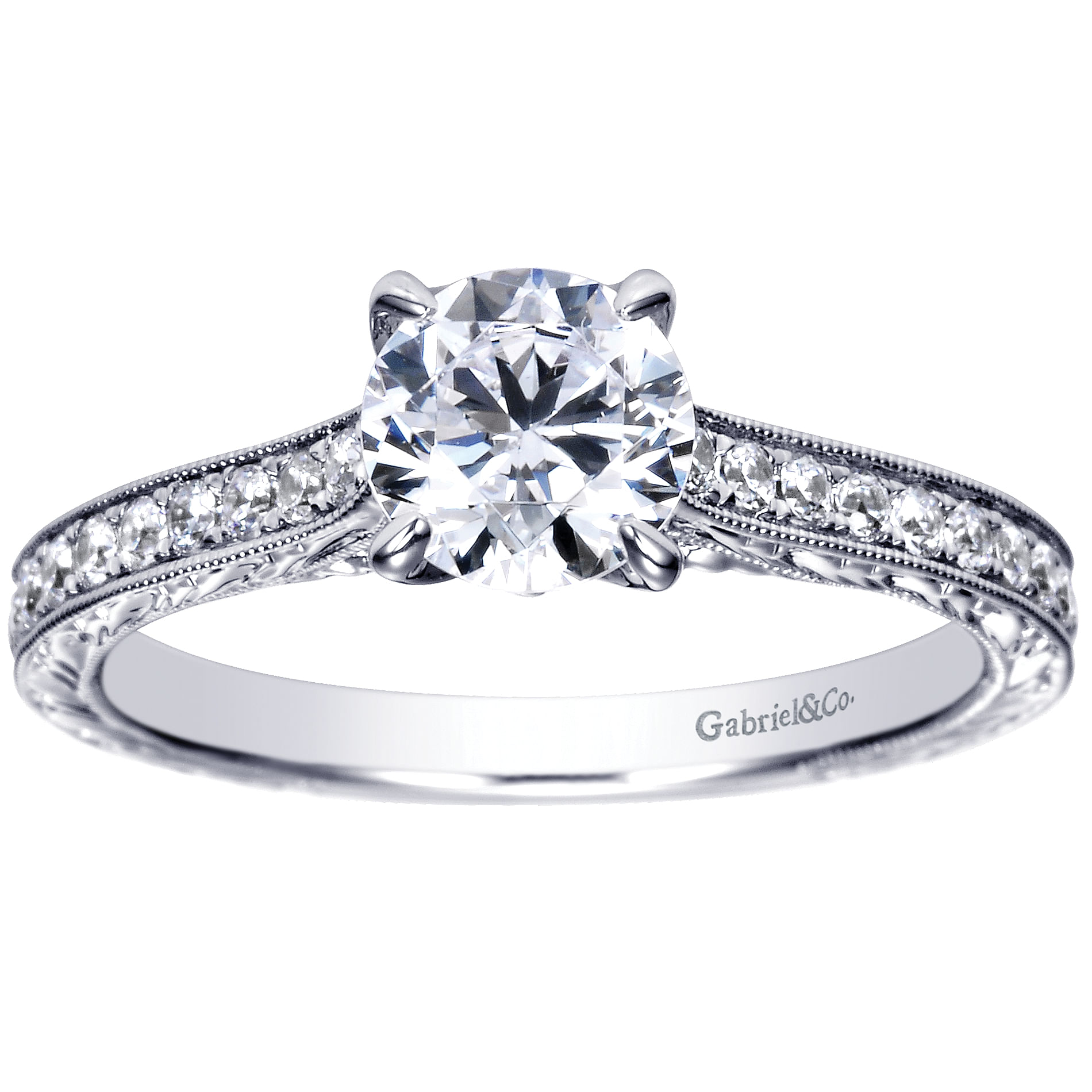 14k White Gold Round Straight Engagement Ring angle 5 14k White Gold Round Straight Engagement Ring angle 5