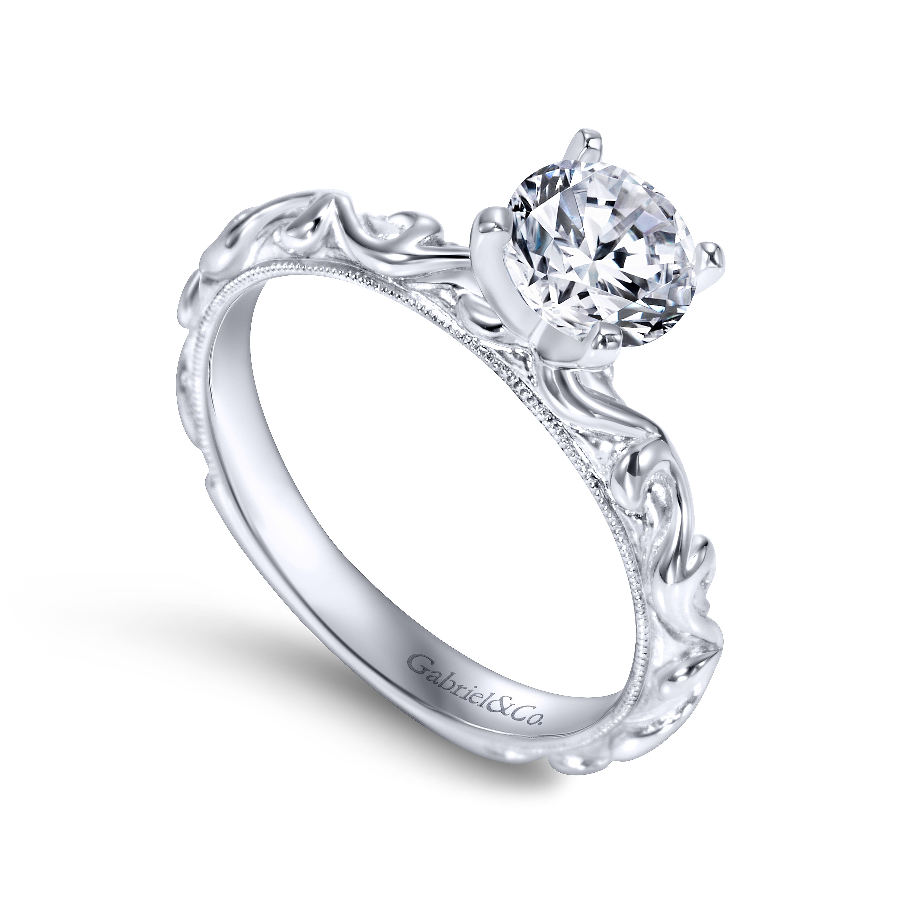 14k White Gold Round Straight Engagement Ring angle 3 14k White Gold Round Straight Engagement Ring angle 3