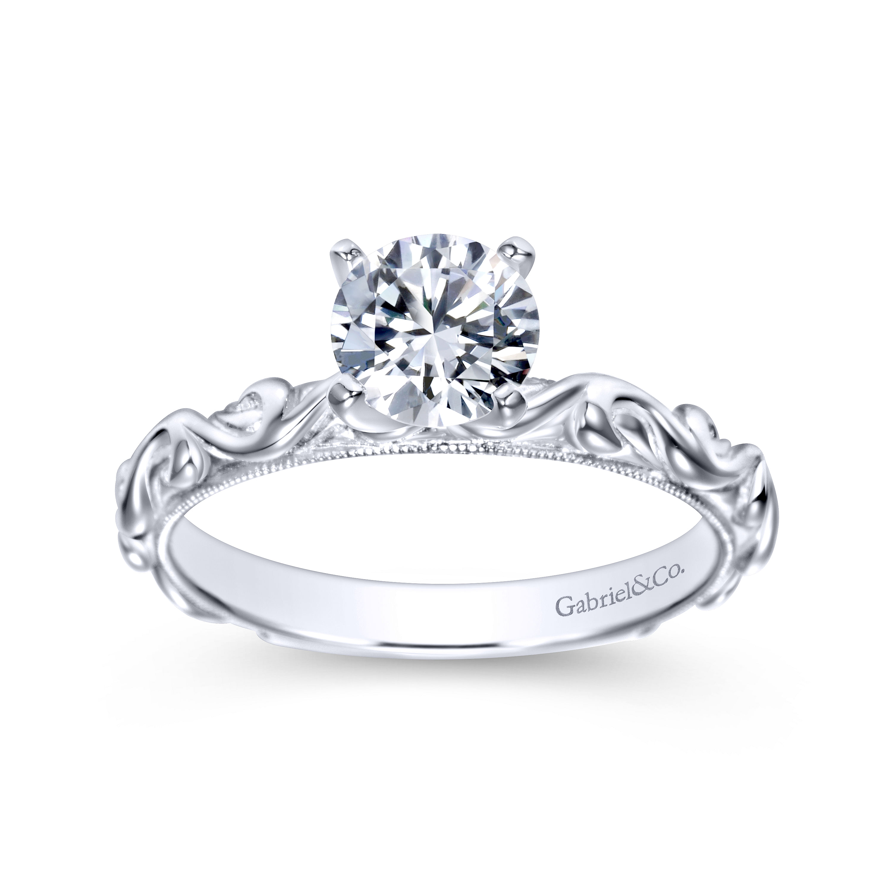 14k White Gold Round Straight Engagement Ring angle 5 14k White Gold Round Straight Engagement Ring angle 5