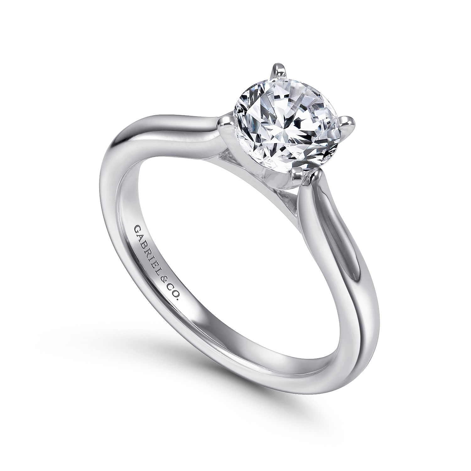 14k White Gold Solitaire Diamond Engagement Ring with Rounded Shank angle 3 14k White Gold Solitaire Diamond Engagement Ring with Rounded Shank angle 3
