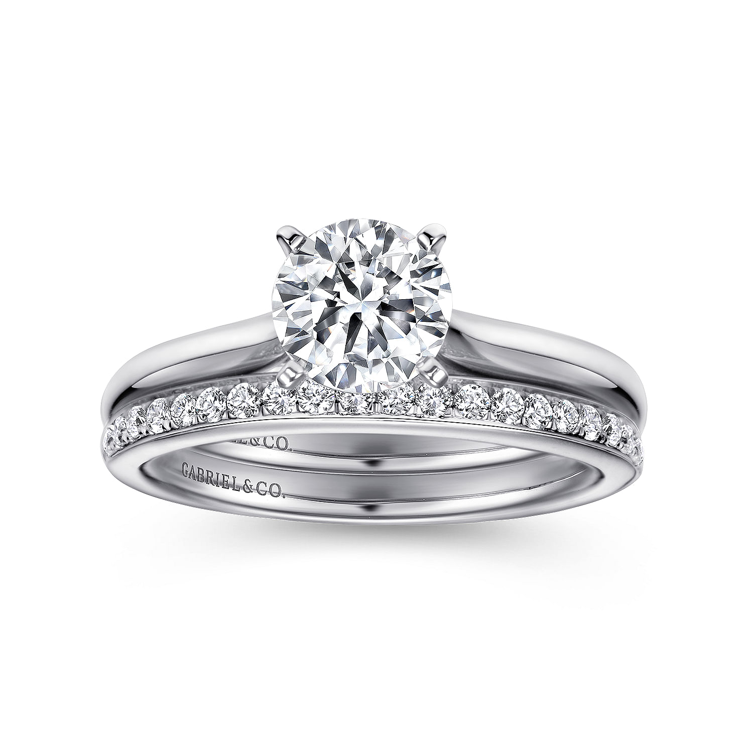 14k White Gold Solitaire Diamond Engagement Ring with Rounded Shank angle 4 14k White Gold Solitaire Diamond Engagement Ring with Rounded Shank angle 4