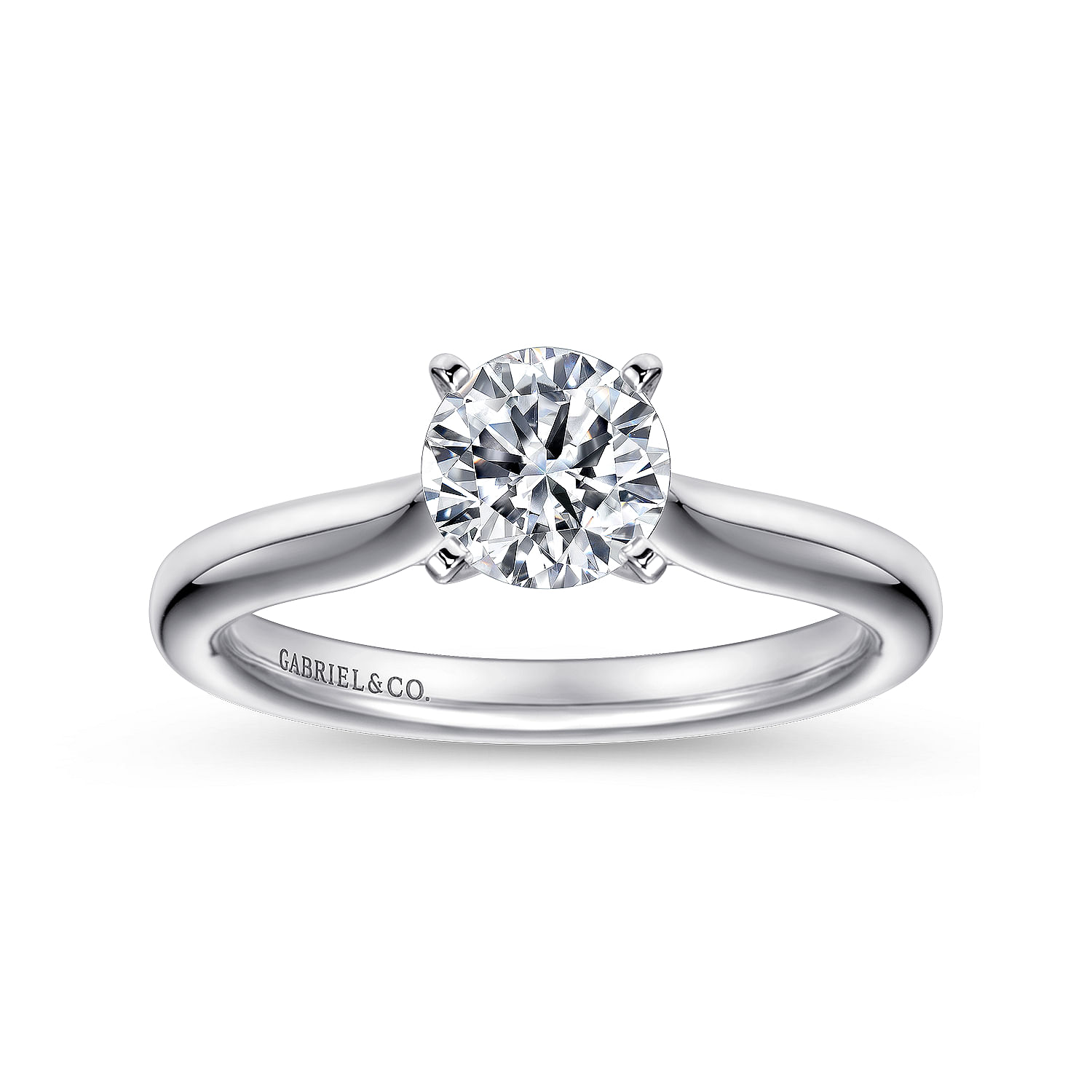 14k White Gold Solitaire Diamond Engagement Ring with Rounded Shank angle 5 14k White Gold Solitaire Diamond Engagement Ring with Rounded Shank angle 5