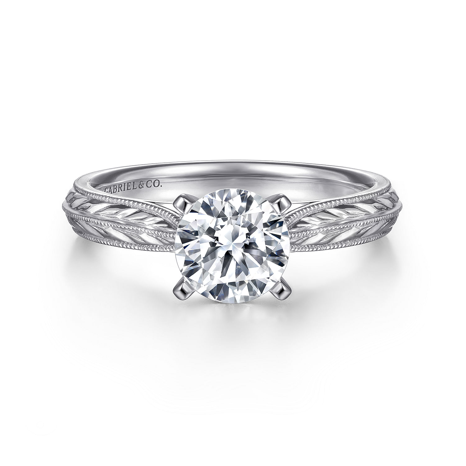 14k White Gold Straight with Hand Etching and Milgrain Detailing 14k White Gold Straight with Hand Etching and Milgrain Detailing