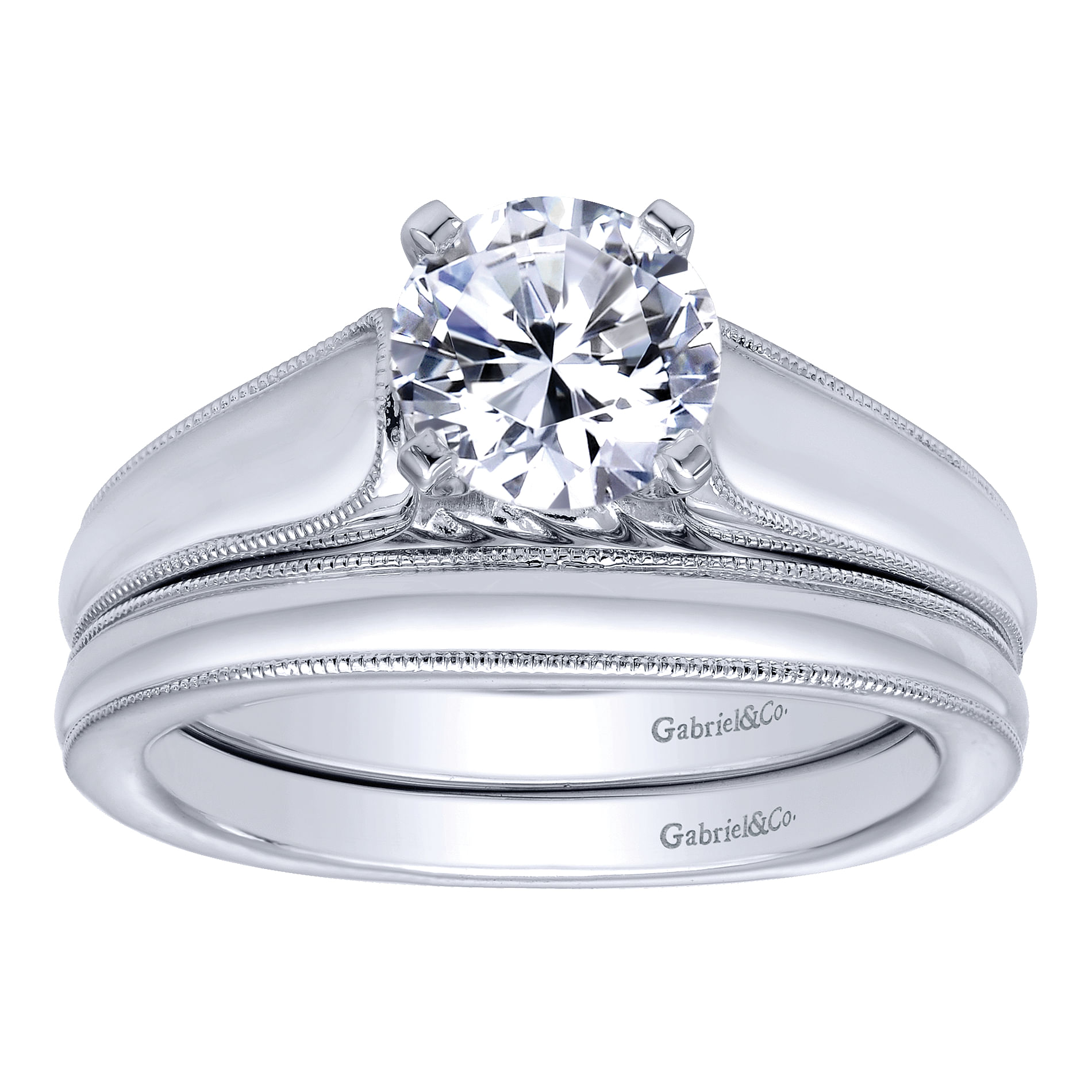 14k White Gold Straight Engagement Ring angle 4 14k White Gold Straight Engagement Ring angle 4
