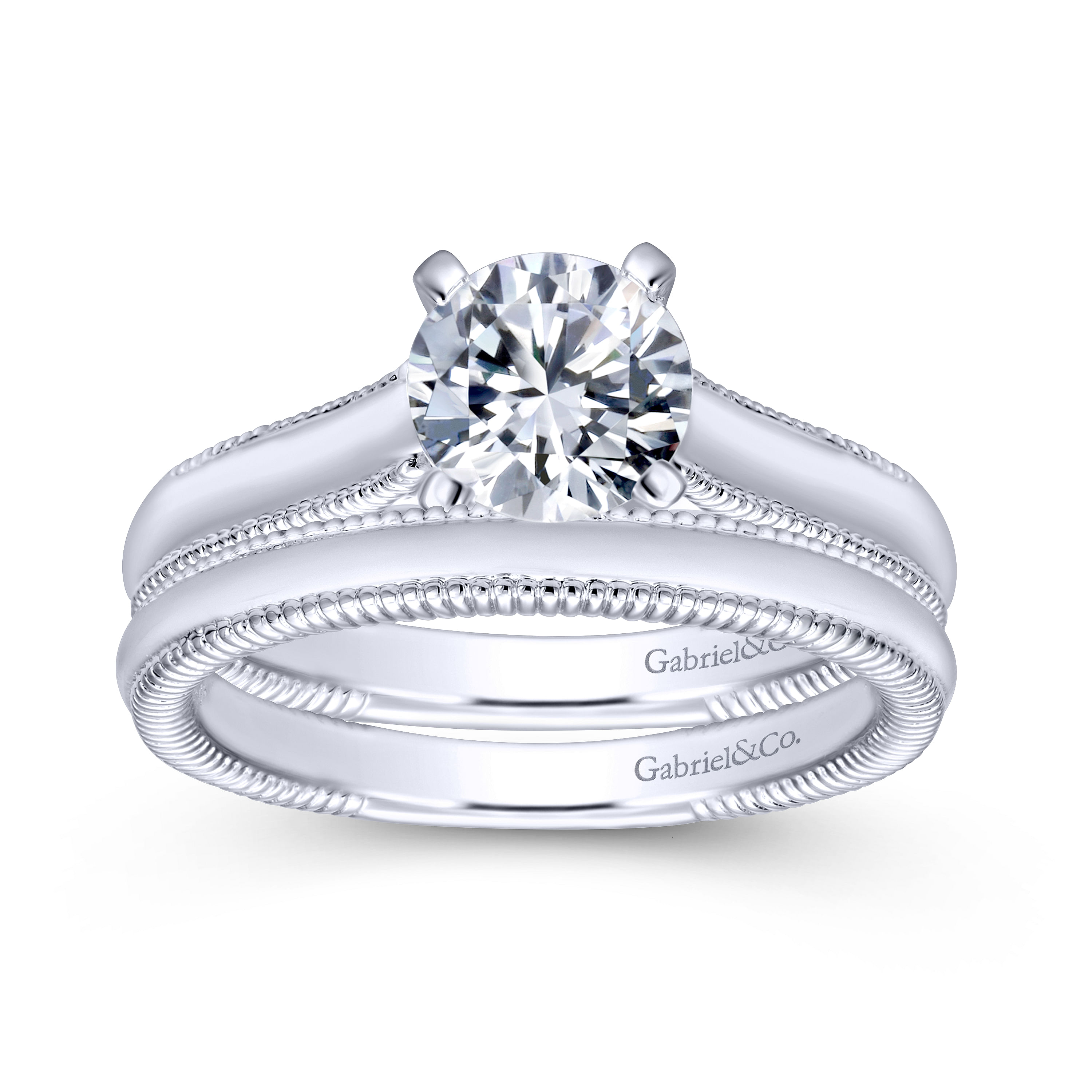 14k White Gold Straight Engagement Ring angle 4 14k White Gold Straight Engagement Ring angle 4