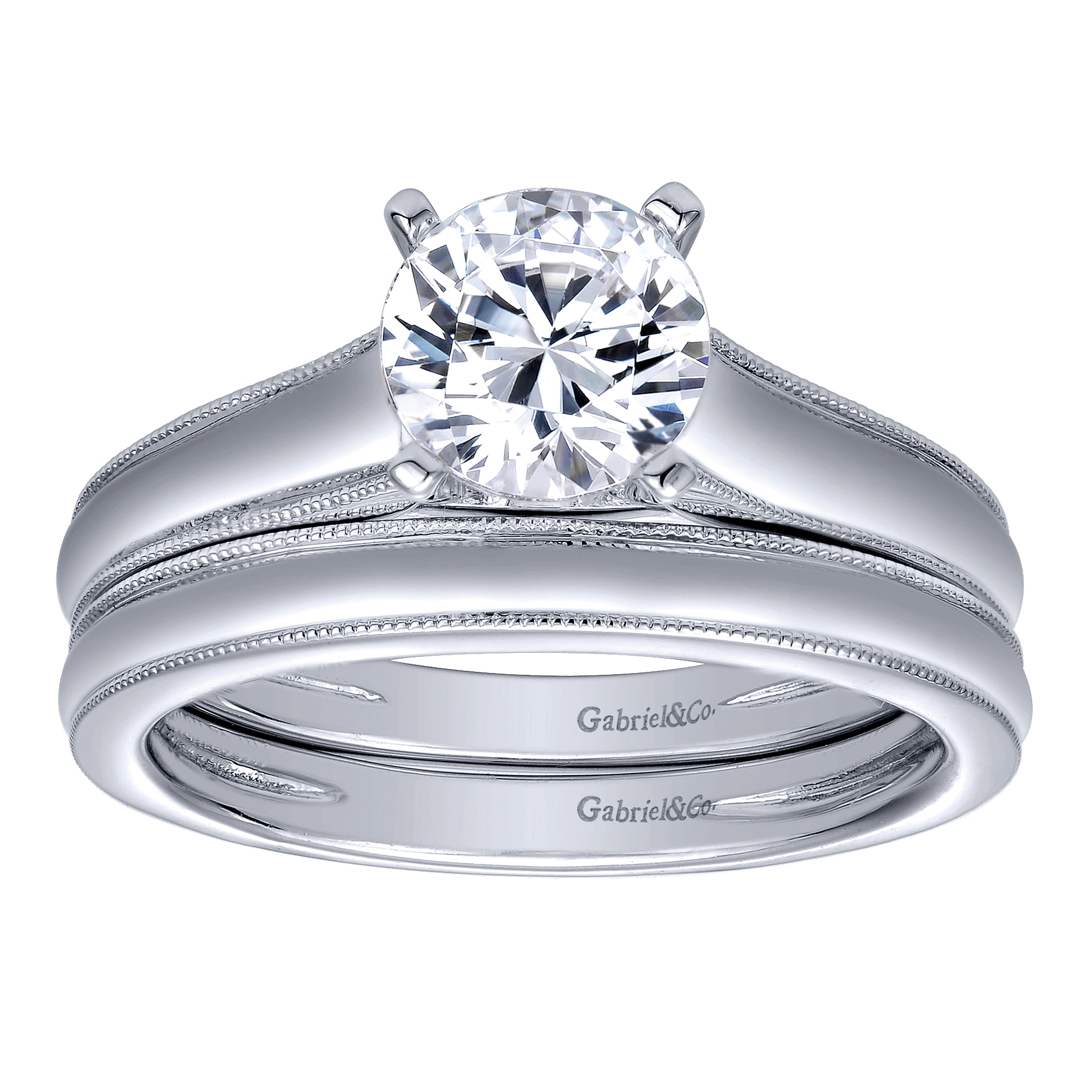 14k White Gold Straight Engagement Ring angle 4 14k White Gold Straight Engagement Ring angle 4