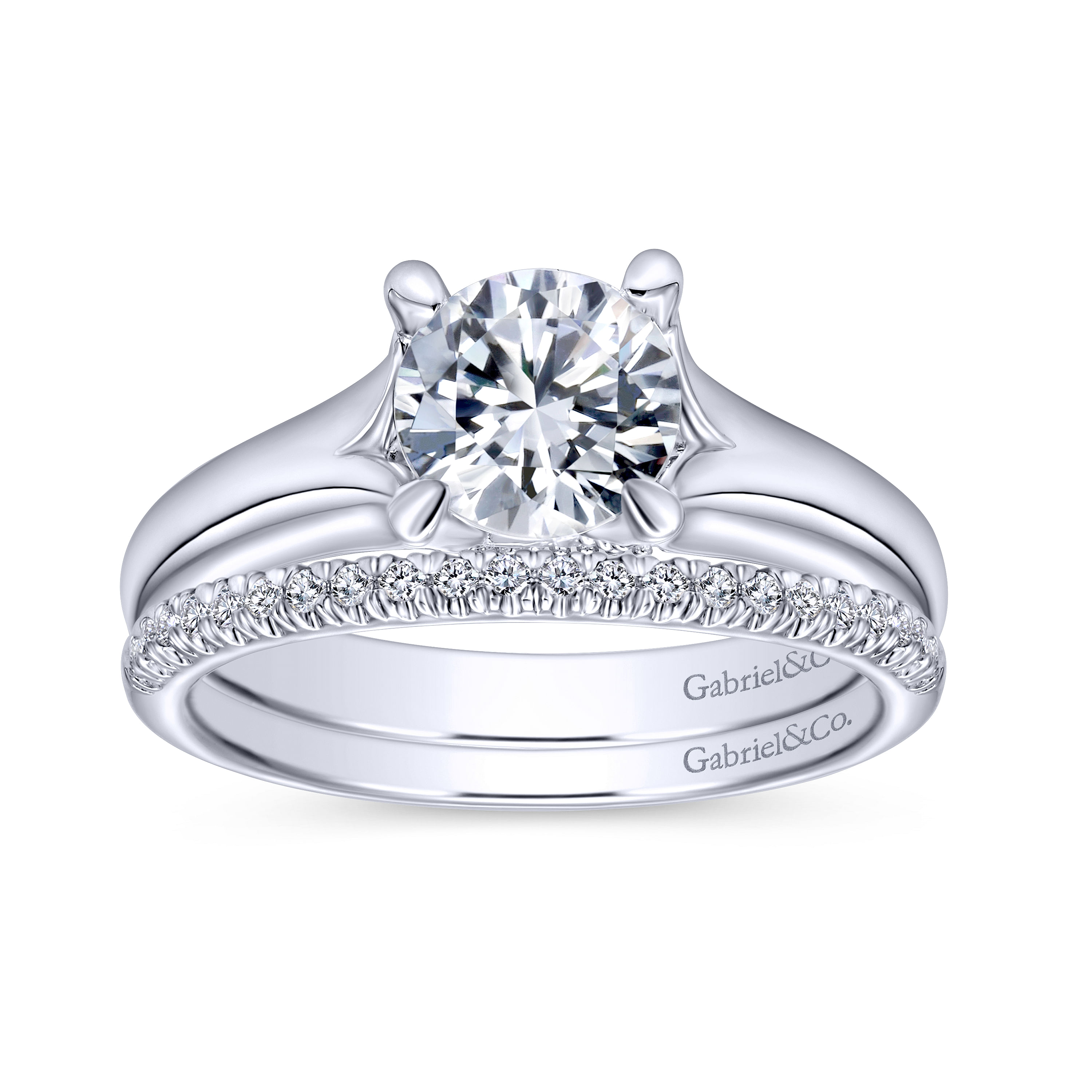 14k White Gold Straight Engagement Ring angle 4 14k White Gold Straight Engagement Ring angle 4