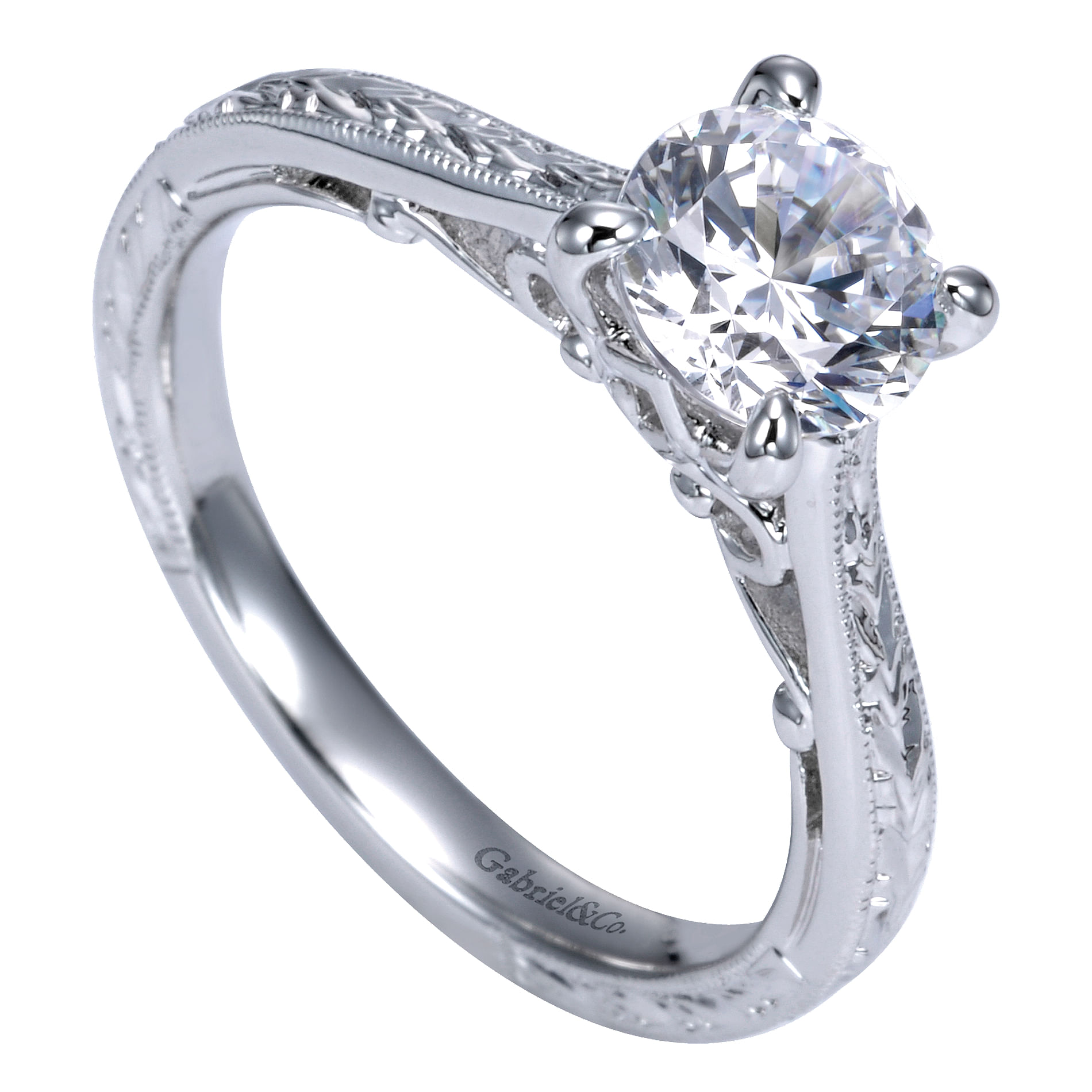 14k White Gold Straight Engagement Ring angle 3 14k White Gold Straight Engagement Ring angle 3