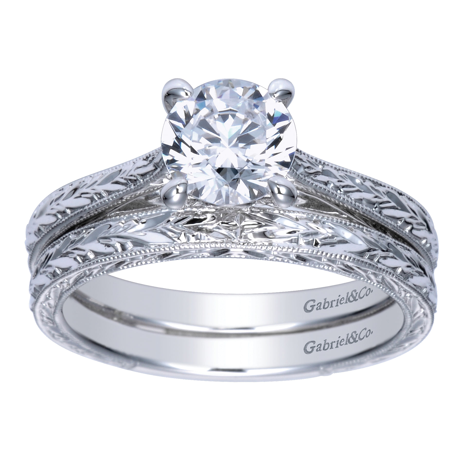 14k White Gold Straight Engagement Ring angle 4 14k White Gold Straight Engagement Ring angle 4