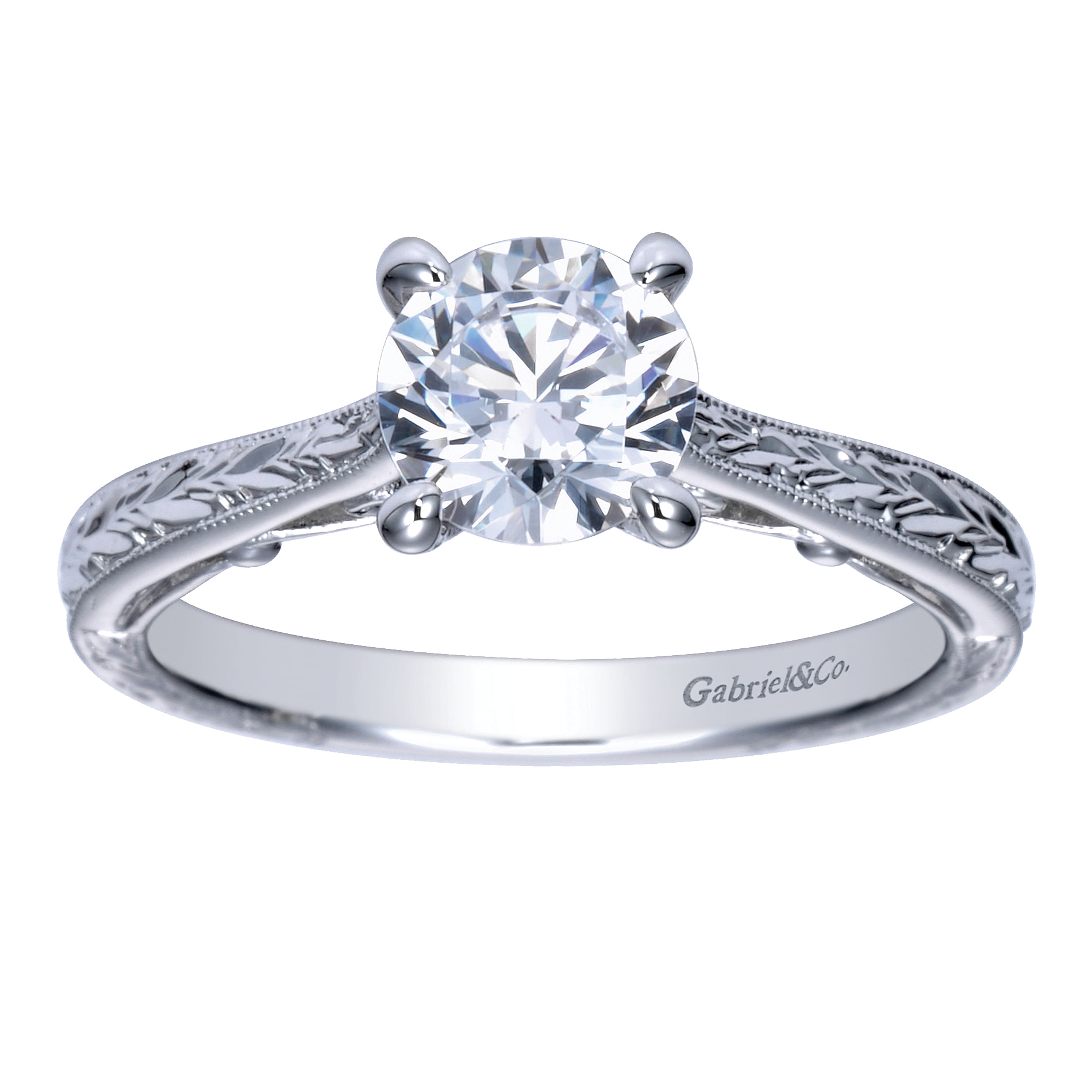 14k White Gold Straight Engagement Ring angle 5 14k White Gold Straight Engagement Ring angle 5