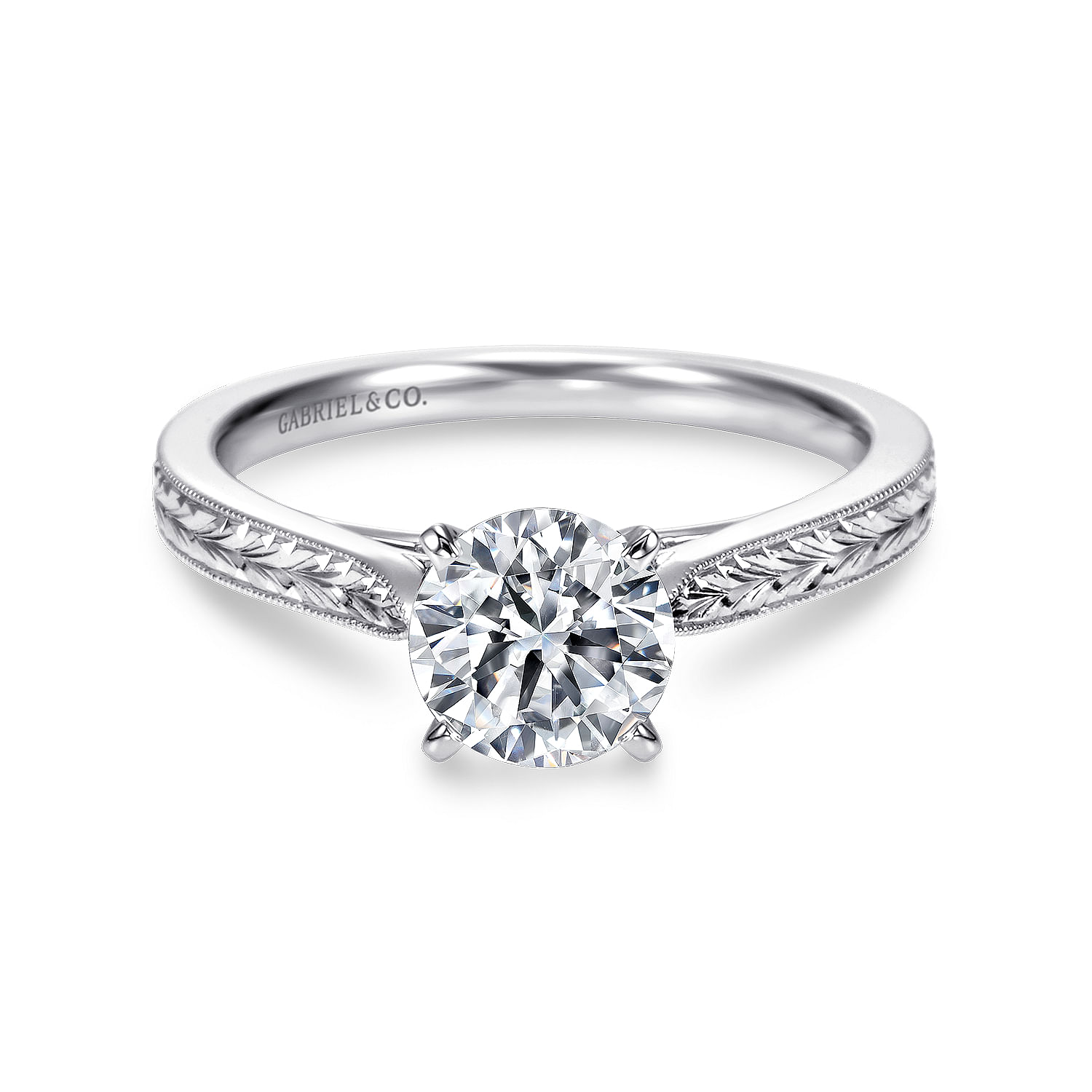 14k White Gold Straight Milgrain and Hand Etched 14k White Gold Straight Milgrain and Hand Etched