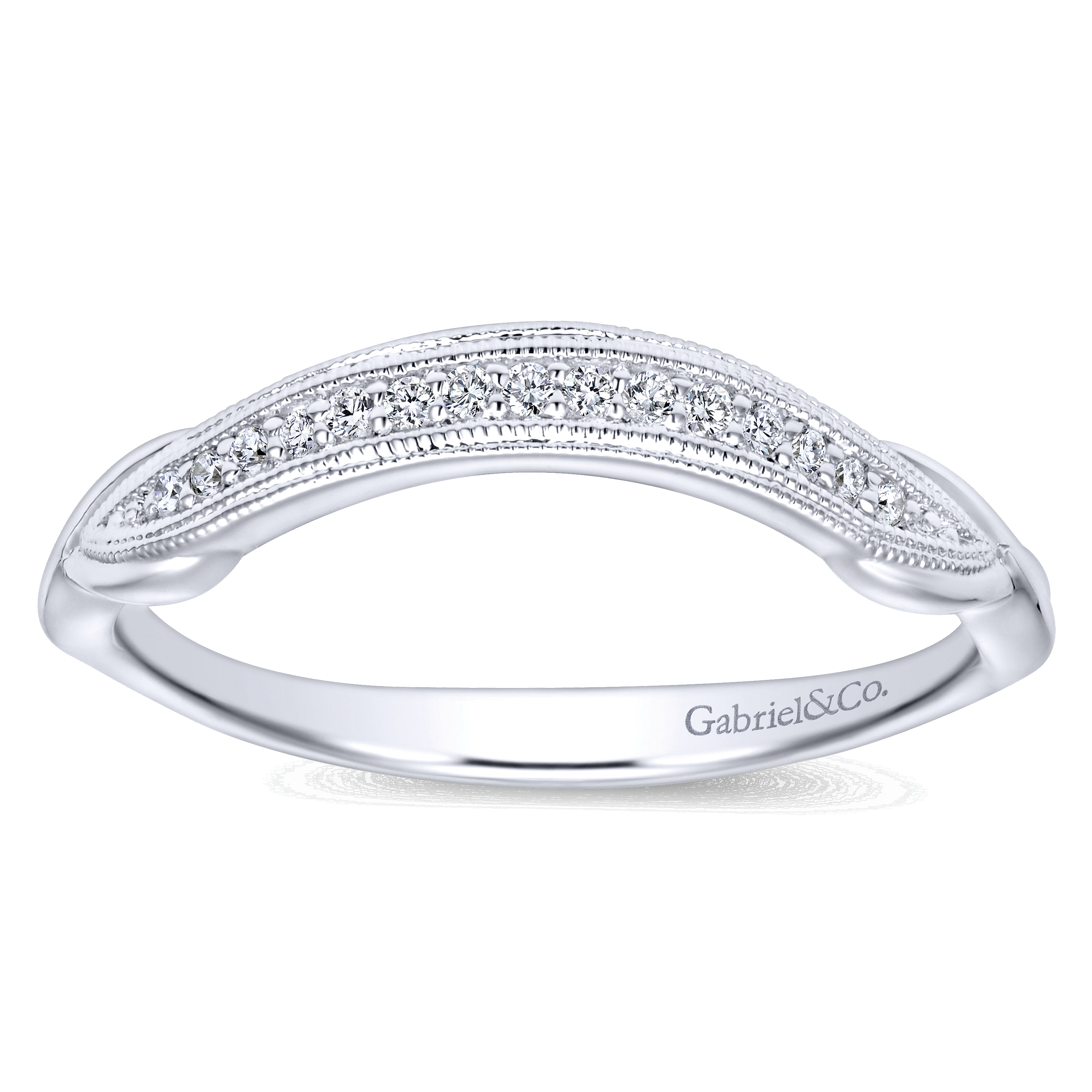 14k White Gold Victorian Curved Wedding Band angle 5 14k White Gold Victorian Curved Wedding Band angle 5