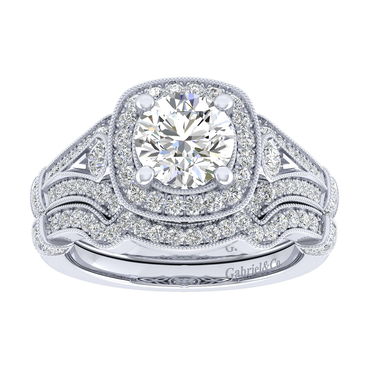 14k White Gold Victorian Curved Wedding Band angle 4 14k White Gold Victorian Curved Wedding Band angle 4