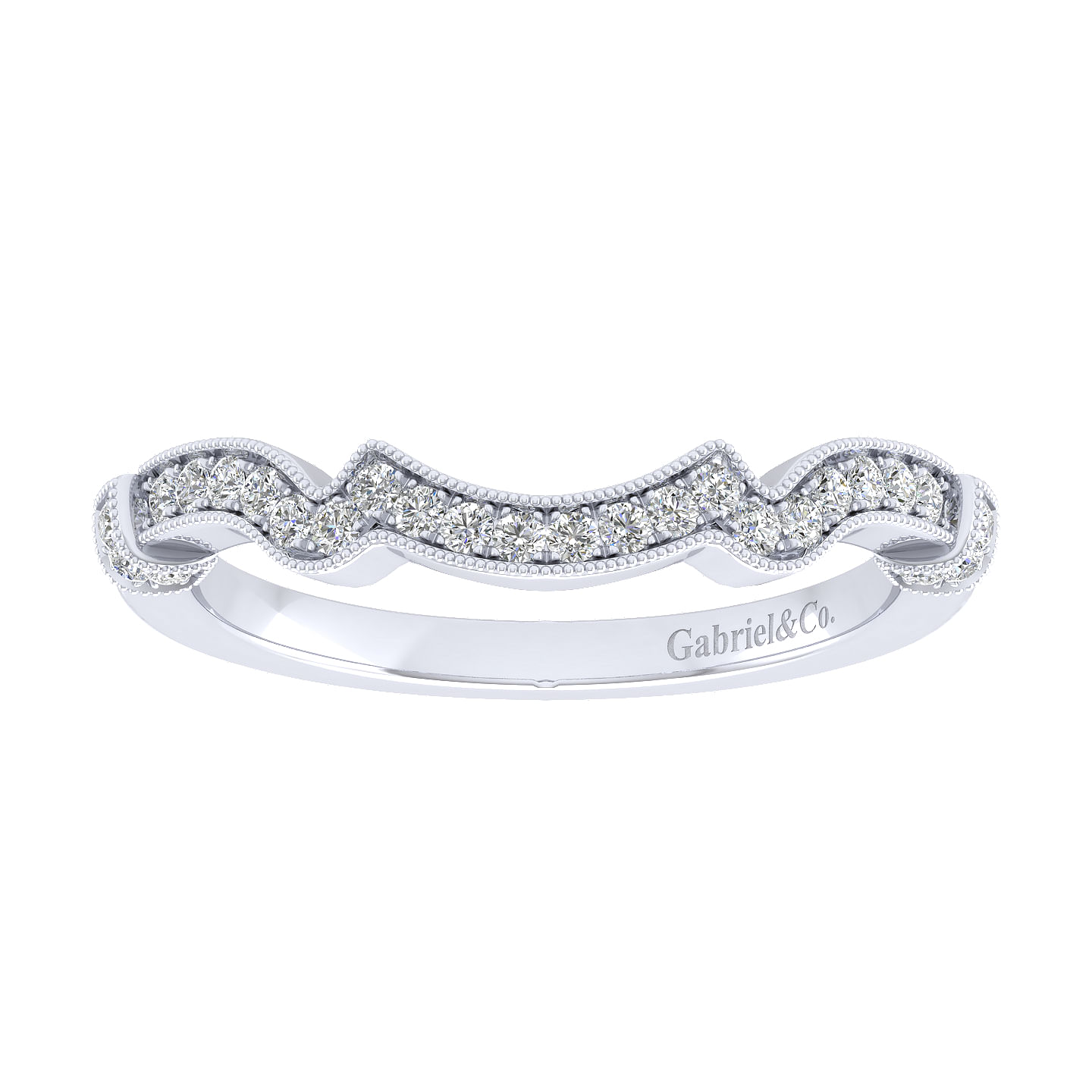 14k White Gold Victorian Curved Wedding Band angle 5 14k White Gold Victorian Curved Wedding Band angle 5