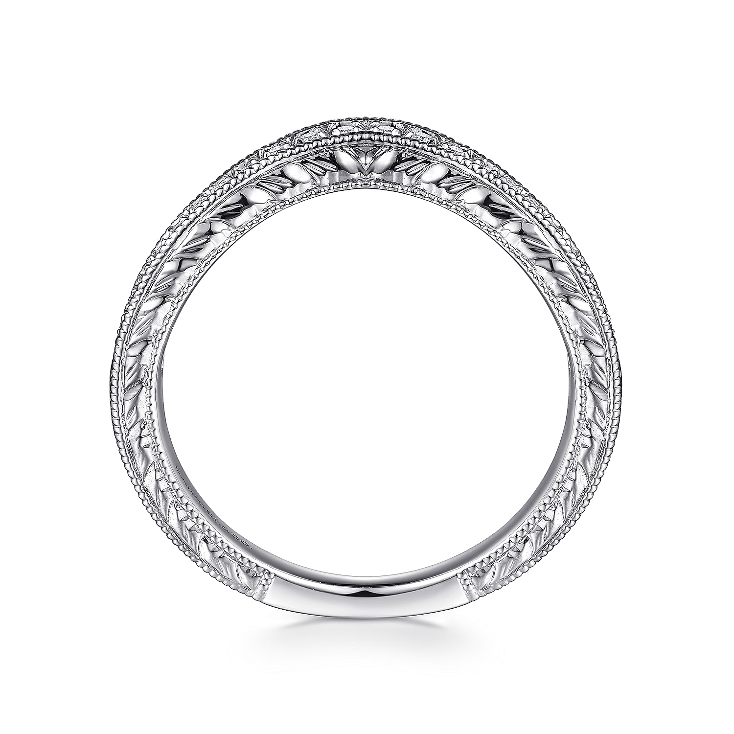 14k White Gold Victorian Curved Wedding Band angle 2 14k White Gold Victorian Curved Wedding Band angle 2