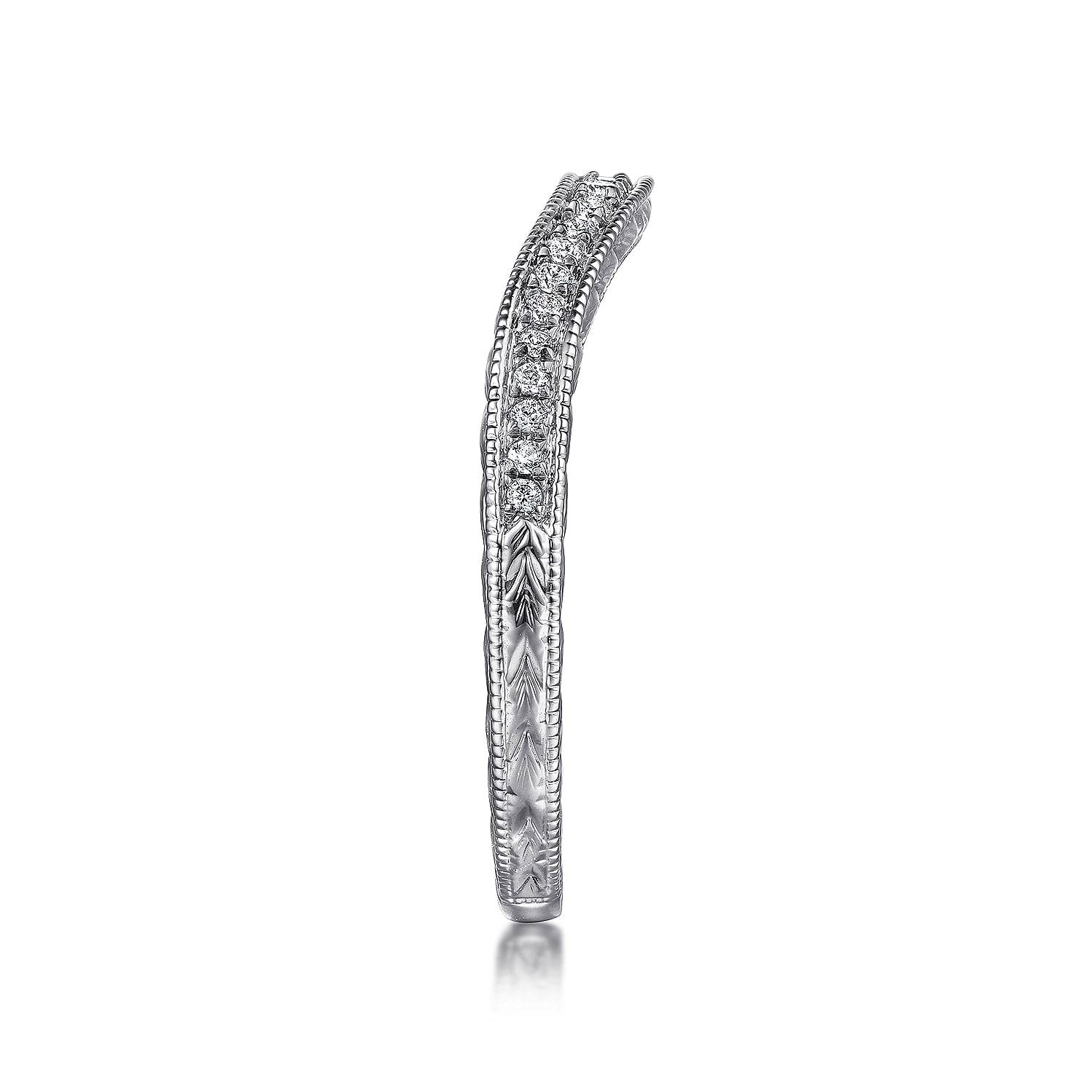 14k White Gold Victorian Curved Wedding Band angle 5 14k White Gold Victorian Curved Wedding Band angle 5