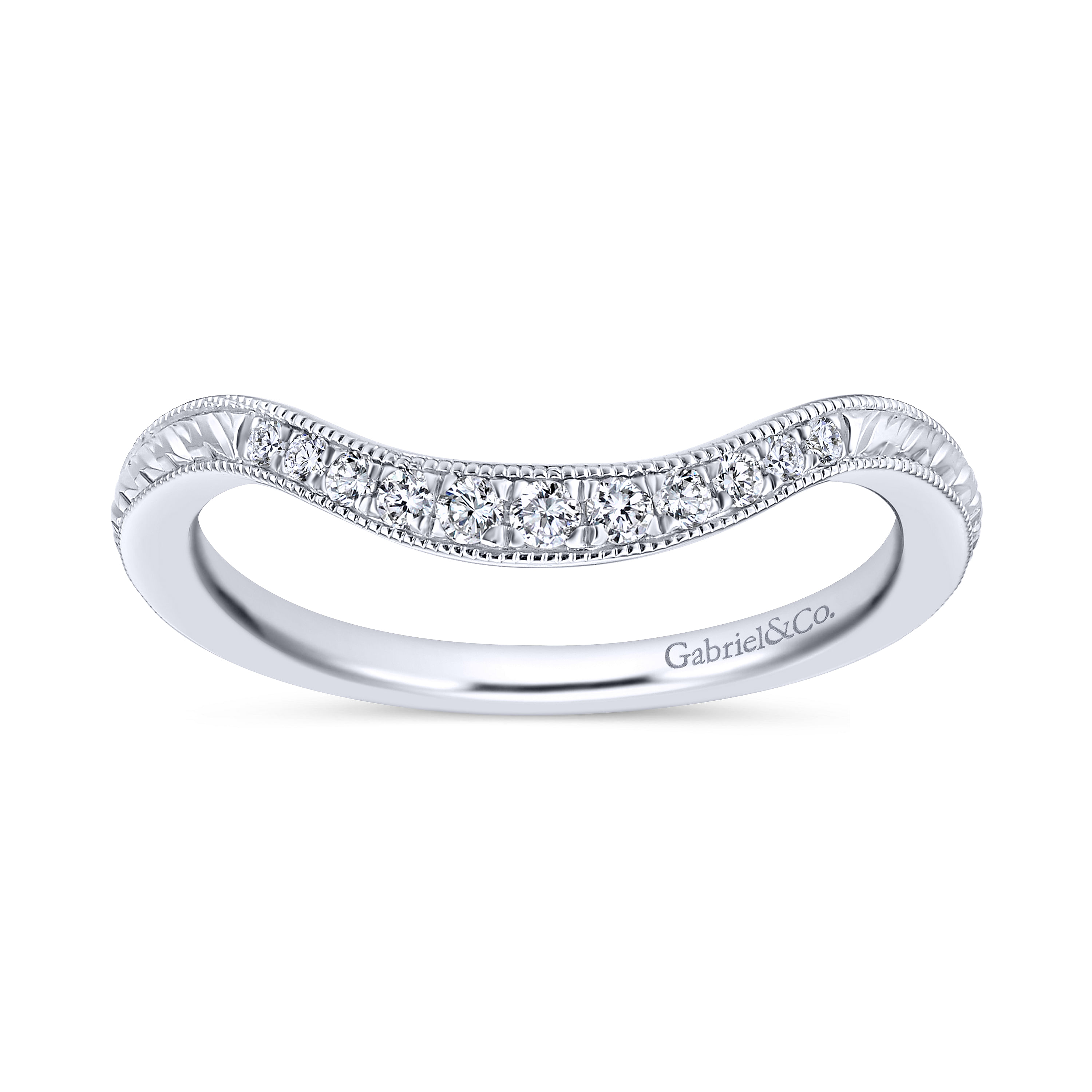 14k White Gold Victorian Curved Wedding Band angle 5 14k White Gold Victorian Curved Wedding Band angle 5
