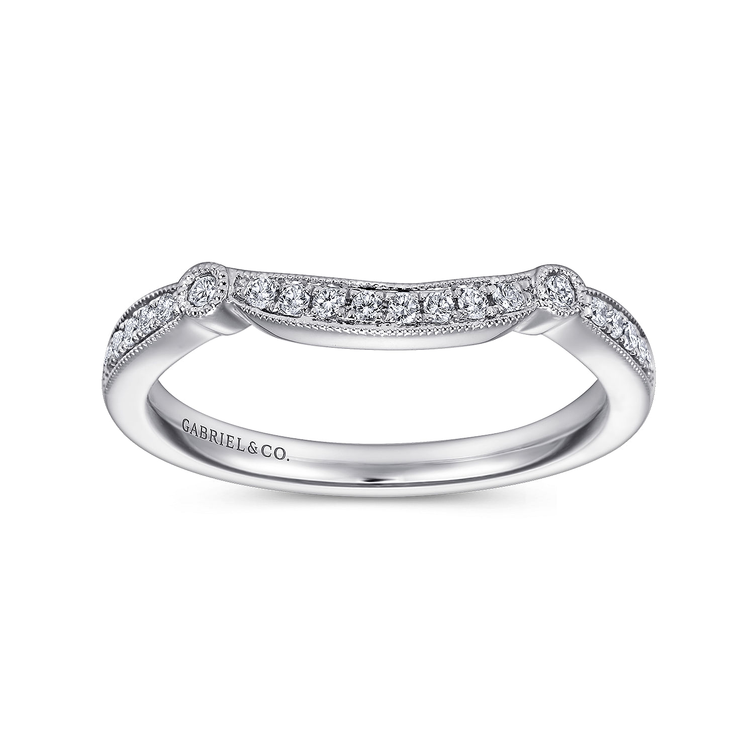 14k White Gold Victorian Curved Wedding Band angle 5 14k White Gold Victorian Curved Wedding Band angle 5