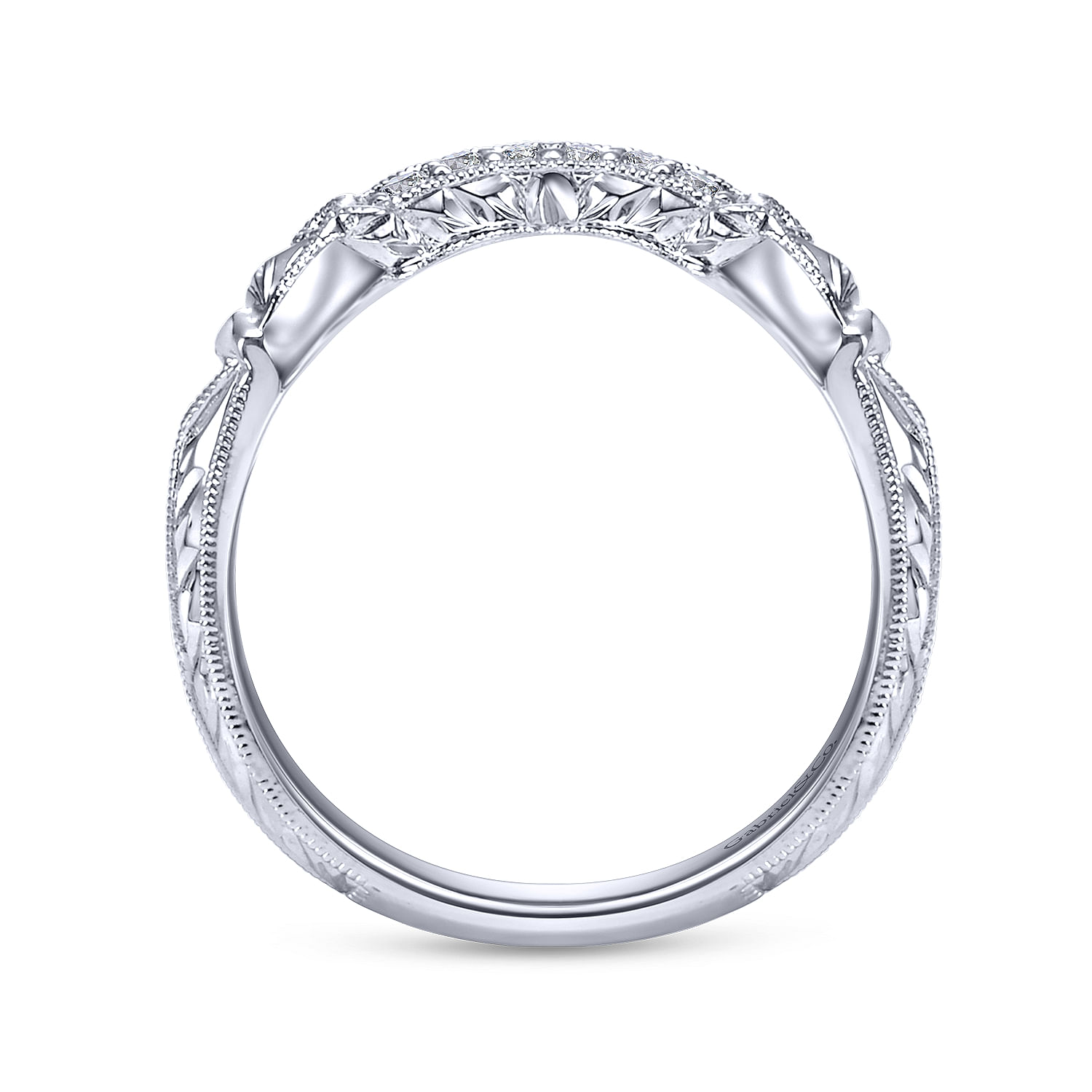 14k White Gold Victorian Curved Wedding Band angle 2 14k White Gold Victorian Curved Wedding Band angle 2