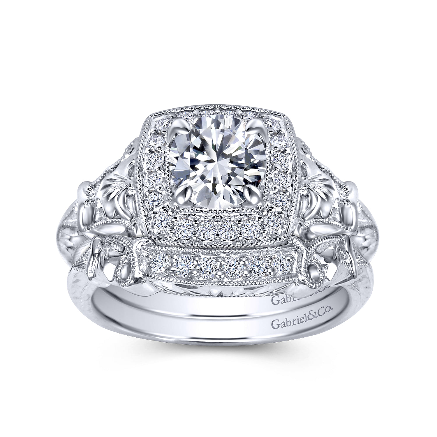 14k White Gold Victorian Curved Wedding Band angle 4 14k White Gold Victorian Curved Wedding Band angle 4