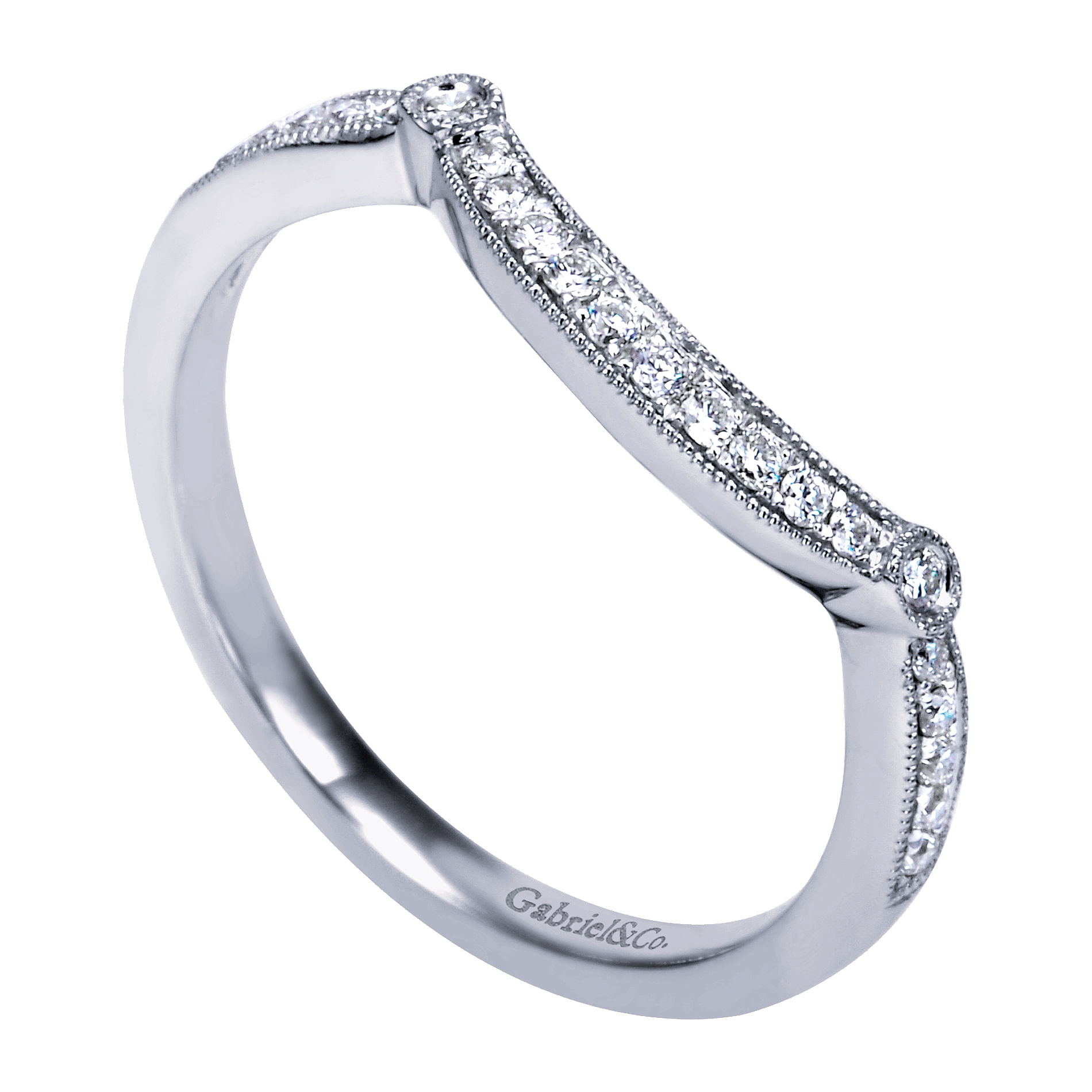 14k White Gold Victorian Curved Wedding Band angle 3 14k White Gold Victorian Curved Wedding Band angle 3