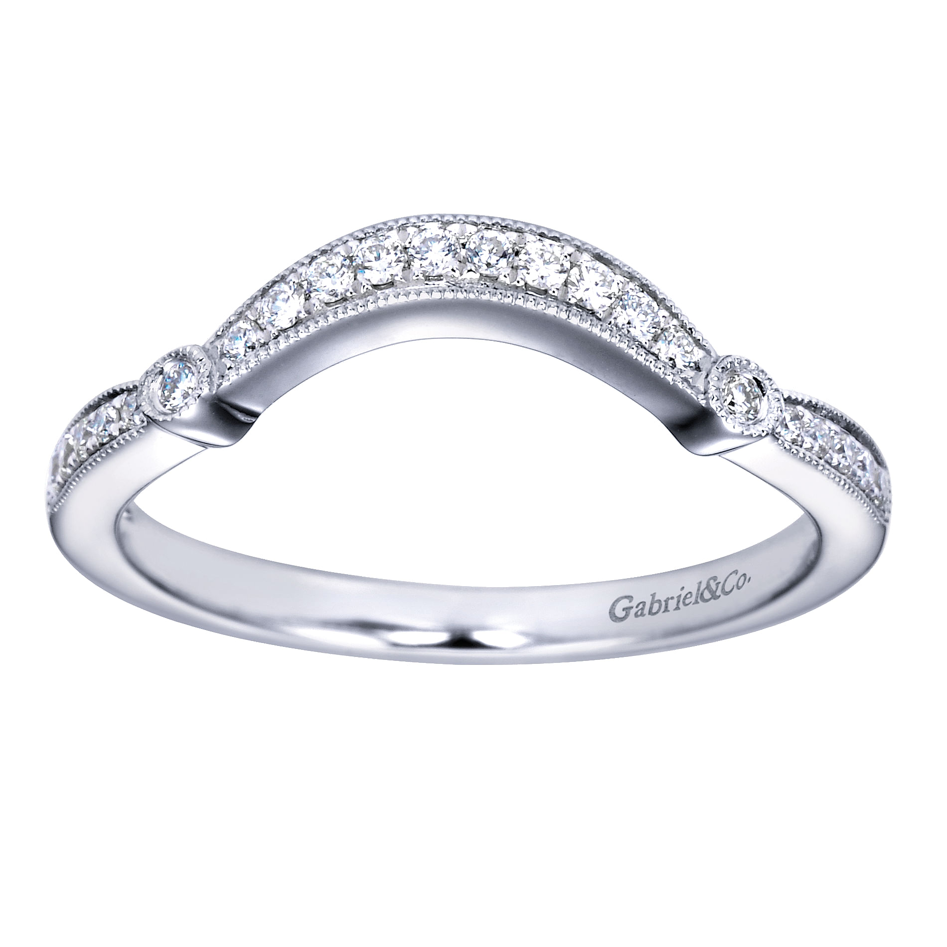 14k White Gold Victorian Curved Wedding Band angle 5 14k White Gold Victorian Curved Wedding Band angle 5