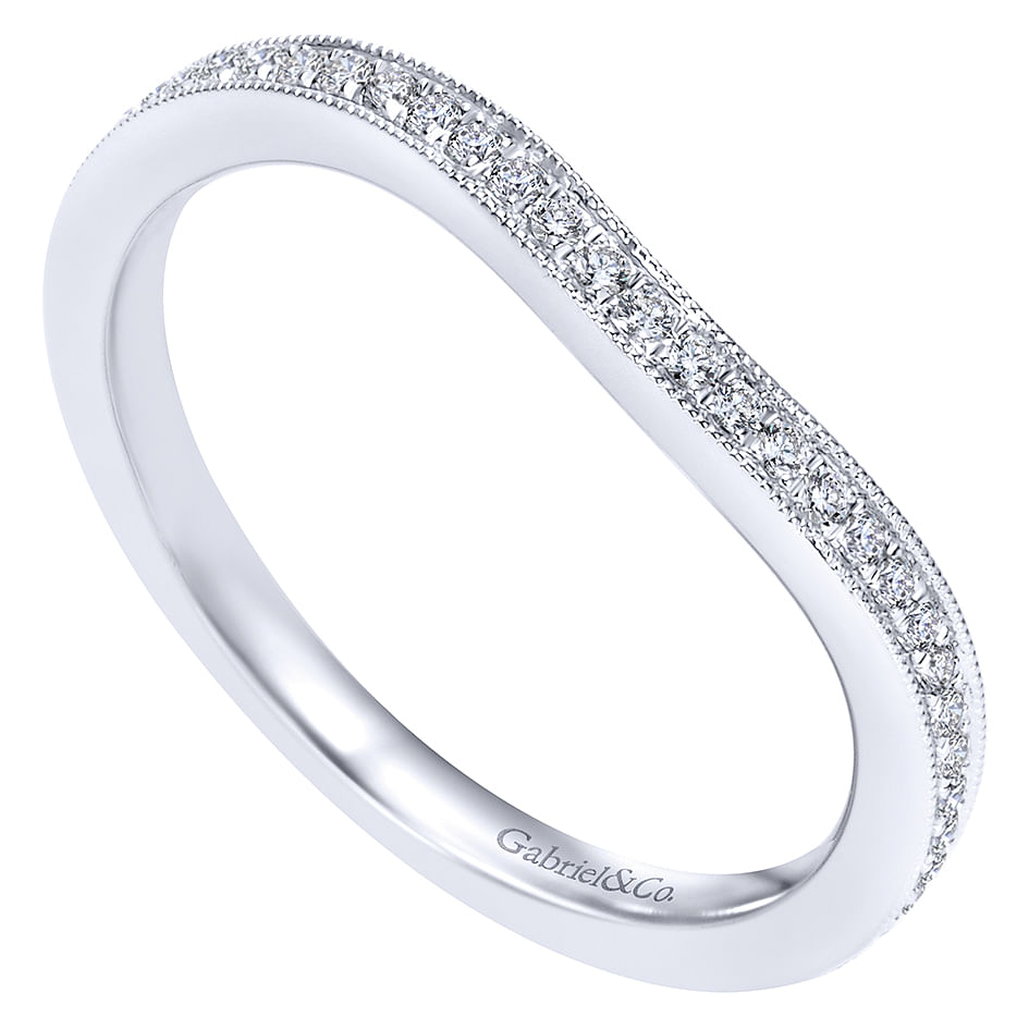 14k White Gold Victorian Curved Wedding Band angle 3 14k White Gold Victorian Curved Wedding Band angle 3