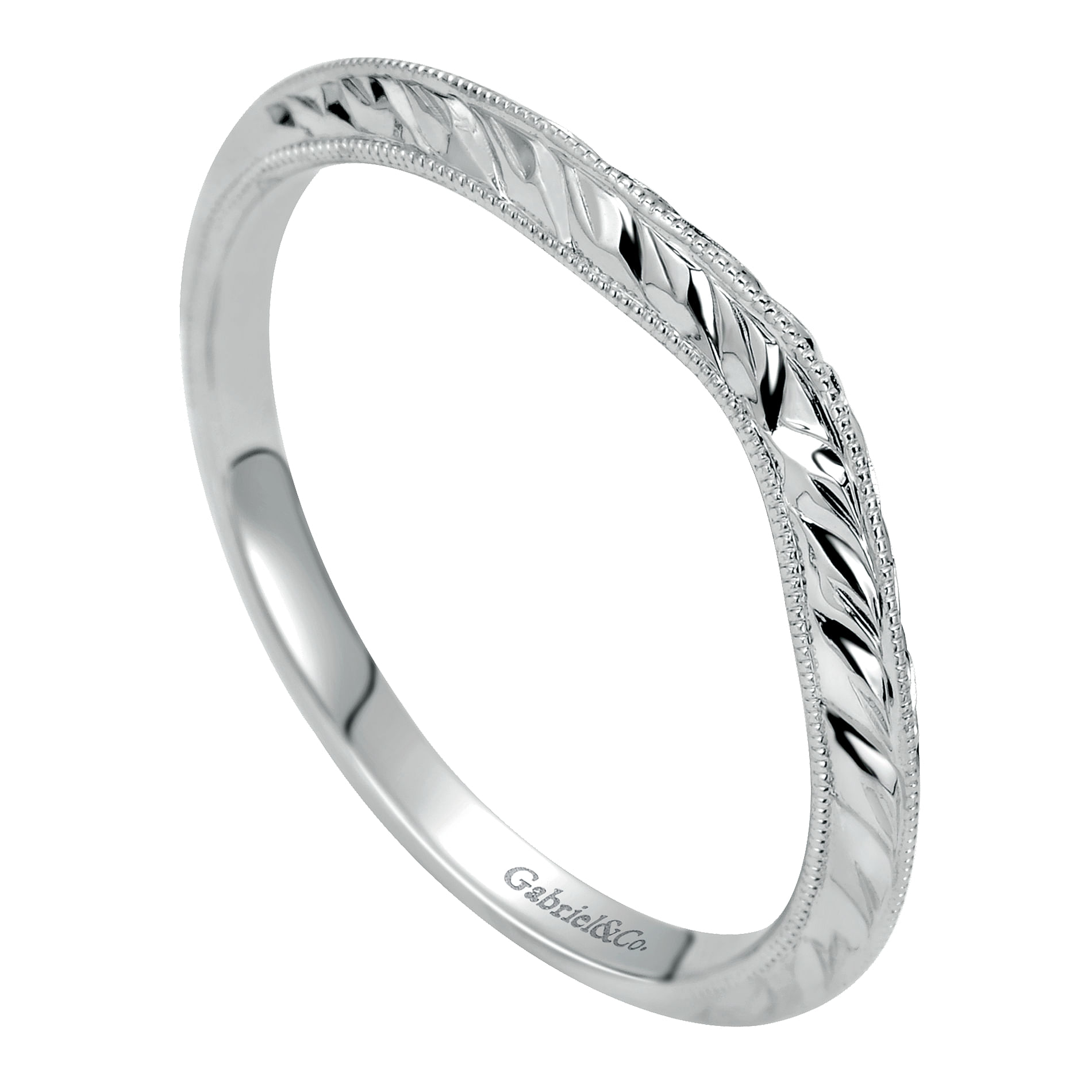 14k White Gold Victorian Curved Wedding Band angle 3 14k White Gold Victorian Curved Wedding Band angle 3