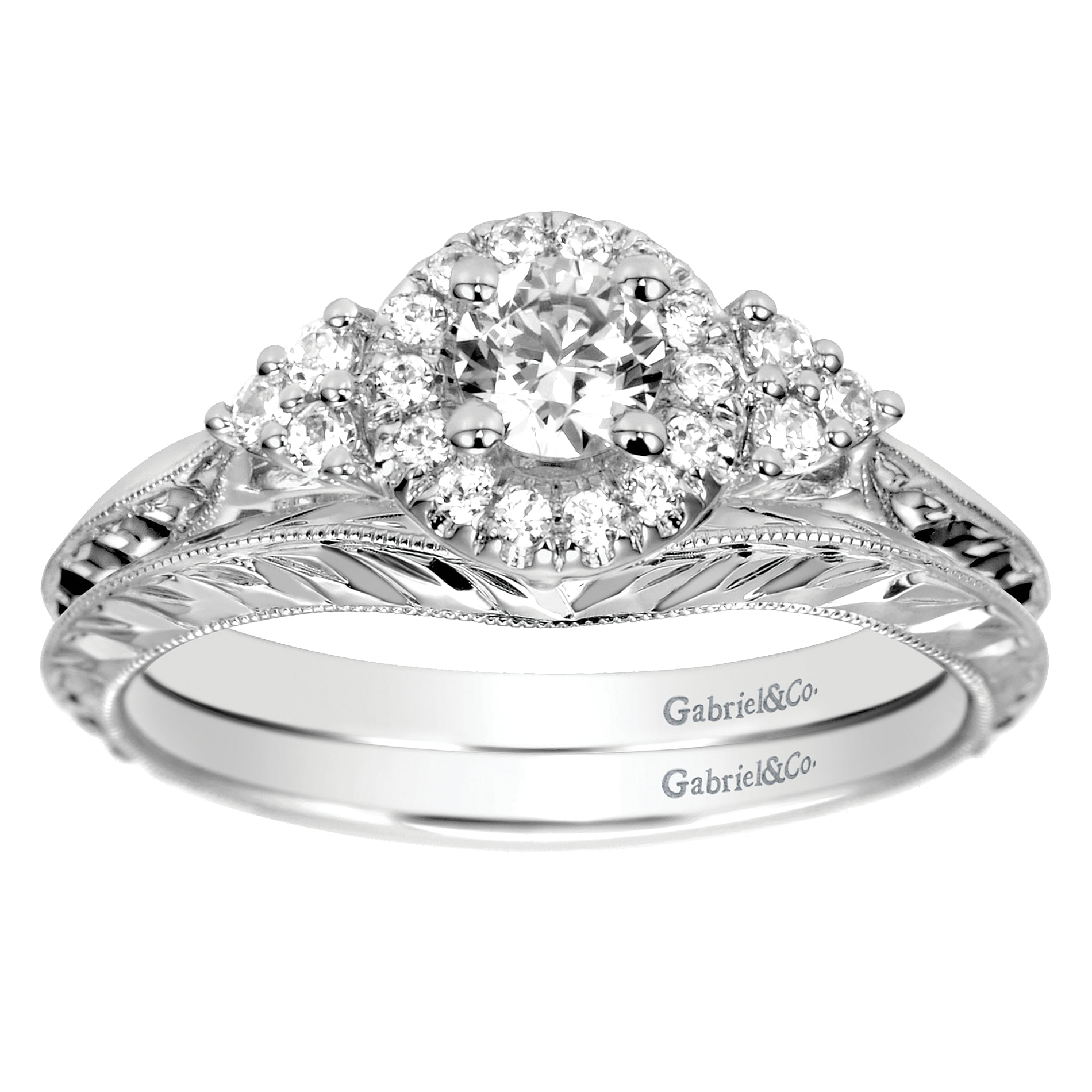 14k White Gold Victorian Curved Wedding Band angle 4 14k White Gold Victorian Curved Wedding Band angle 4